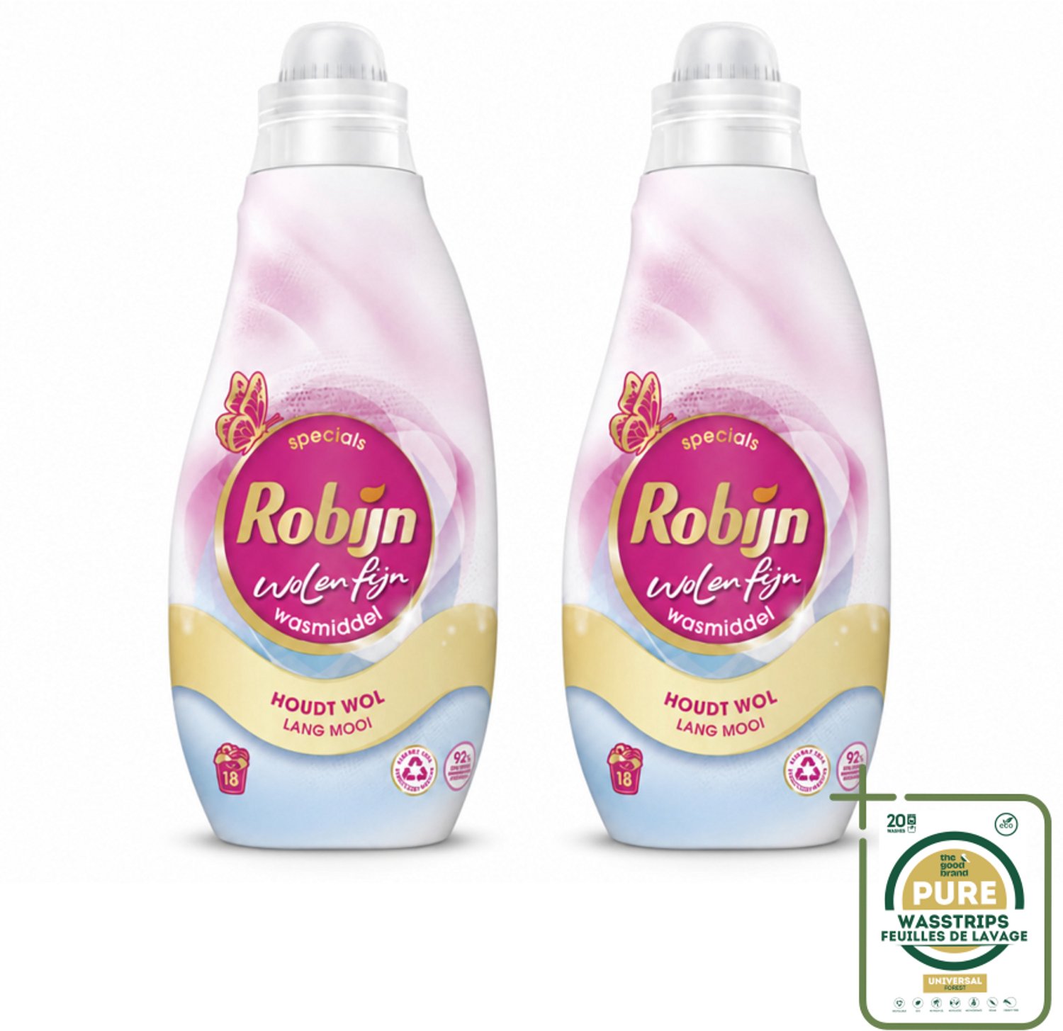 2 x Robijn Specials - Wol & Fijn - Vloeibaar Wasmiddel - 18 Wasbeurten - Wasstrips - Wasmiddel Wol En Zijde - Fijne Was Beschermers - Was Voor Delicate Stoffen - Biologisch Afbreekbaar Wasmiddel - Robijn Specials