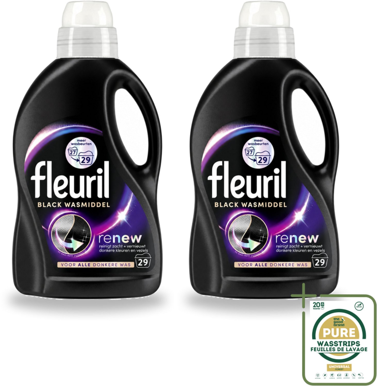 2 x Fleuril – Wasmiddel - Black – 29 wasbeurten – 1,305 L - Wasstrips - Wasmiddel Zwart - Kleurbehoud - Donkere Kleding - Anti-verkleuring - Wasmiddel Voor Zwart
