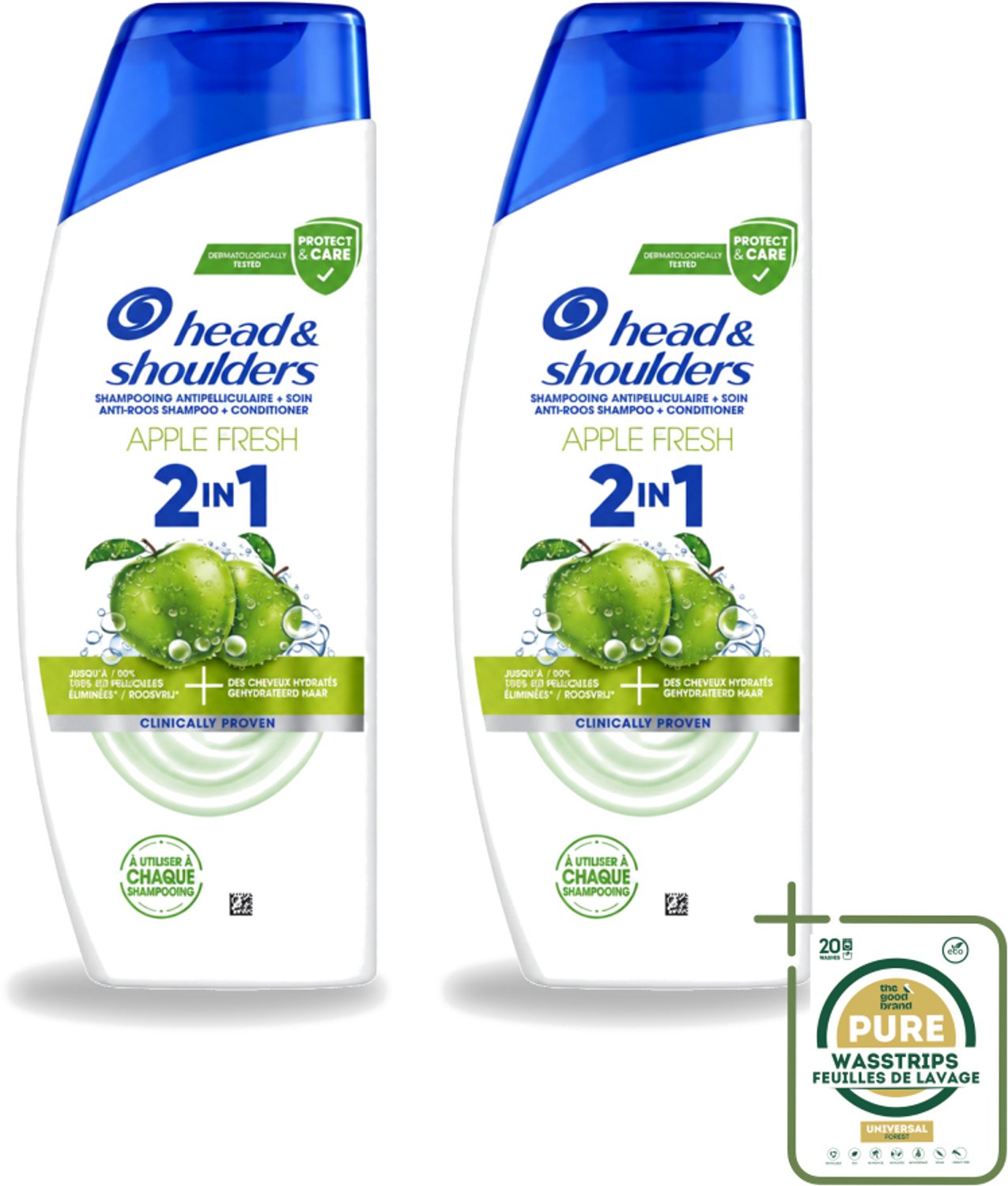 2 x Head & Shoulders – 2-in-1 – Apple Fresh – 300 ml - Wasstrips - Anti-roos Shampoo - 2-in-1 Shampoo - Apple Fresh Shampoo - Shampoo Tegen Roos - Verfrissende Shampoo