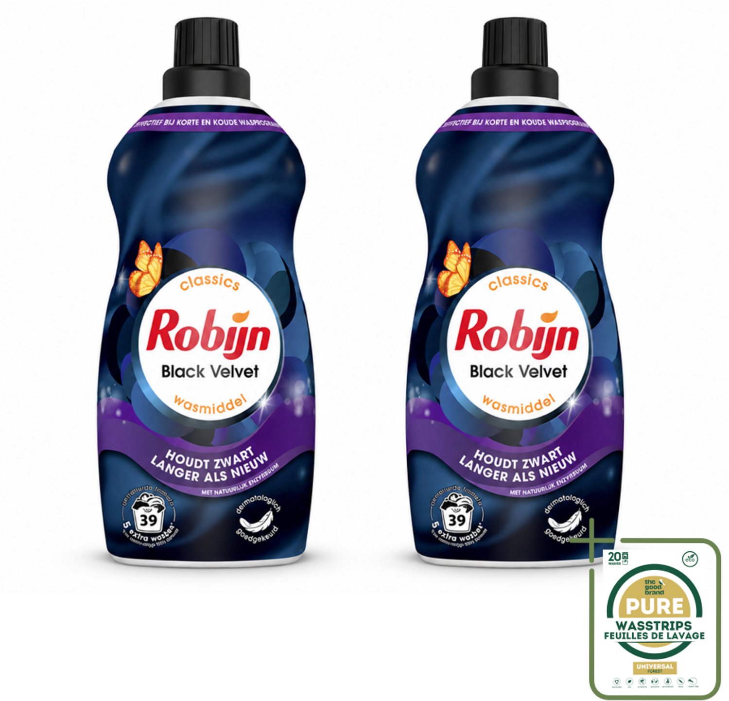 2 x Robijn – Vloeibaar Wasmiddel – Klein & Krachtig Black Velvet – 1,19 L - Wasstrips - Zwarte Was - Donkere Was - Wasmiddel Zwart - Wasmiddel Donker - Kleurbehoud