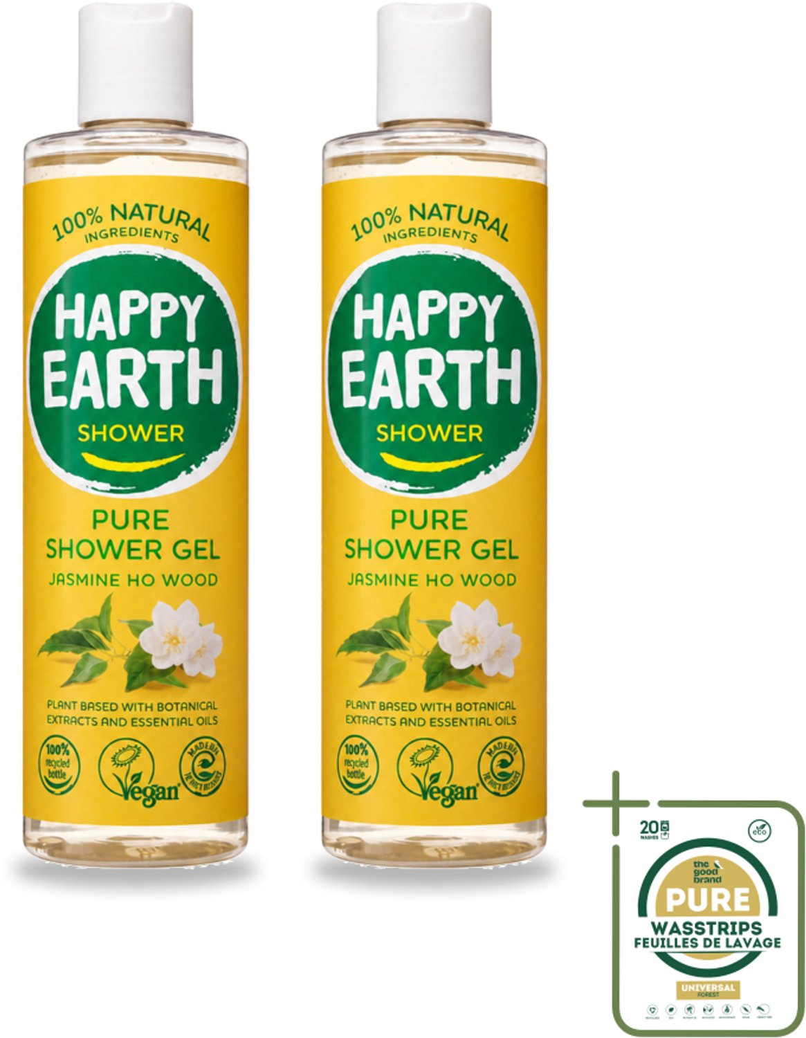 2 x Happy Earth – Douchegel – 100% Natuurlijk Jasmine Ho Wood – 300 ml - Wasstrips - Douchegel - Natuurlijke Douchegel - Vegan Douchegel - Jasmijn Douchegel - Ho Wood Douchegel