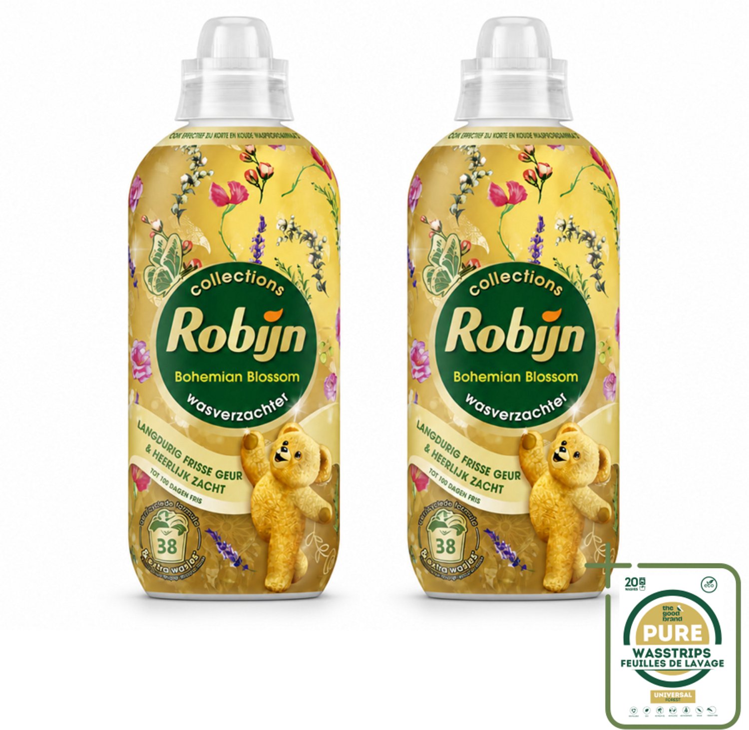 2 x Robijn – Wasverzachter – Bohemian Blossom – 765 ml - Wasstrips - Wasverzachter - Wasverzachter Bloemig - Wasverzachter Zacht - Wasverzachter Voor Katoen - Wasverzachter Voor Synthetisch