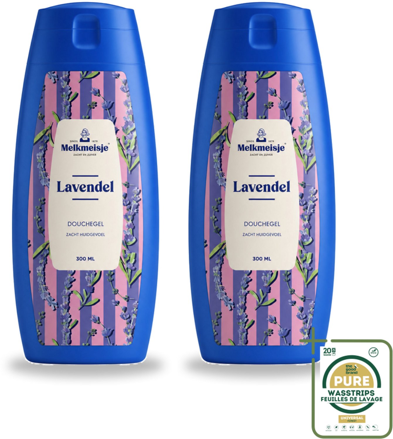 2 x Melkmeisje – Douchegel – Lavendel – Zacht Huidgevoel – 300 ml - Wasstrips - Bad En Douche Crème - Melkcrème - Zachte Huid - Badcrème - Douchecrème