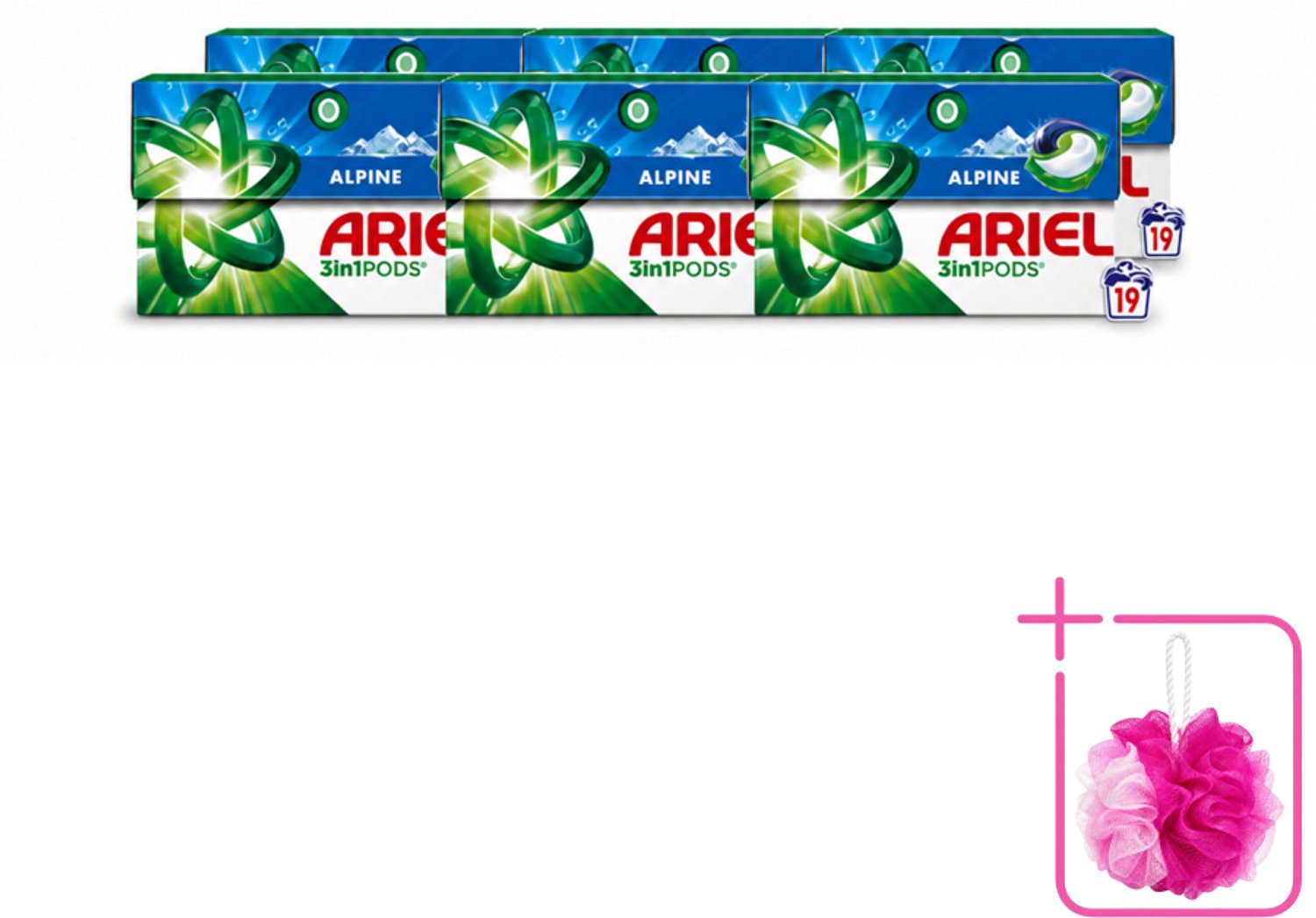 6 x Ariel - 3in1 Wasmiddel Pods - Alpine - 19 Pods - Bulkverpakking - Wasmiddel pod - Douchemop - Reiniging