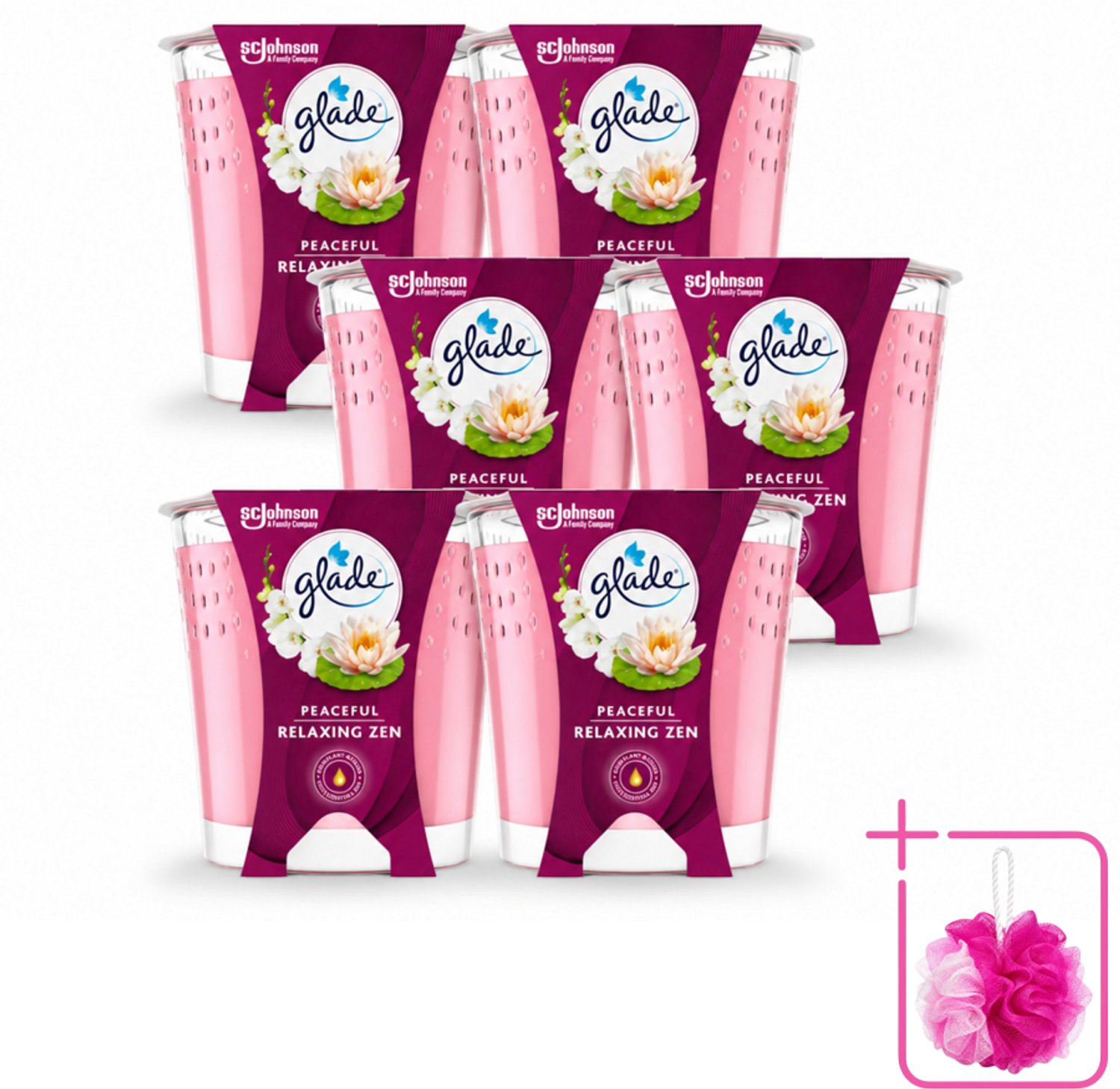 6 x Glade - Geurkaars Relaxing Zen - 100% Raapzaadwas - 112 g - Bulkverpakking - Geurkaars rust - Douchemop - Geurkaars ontspanning