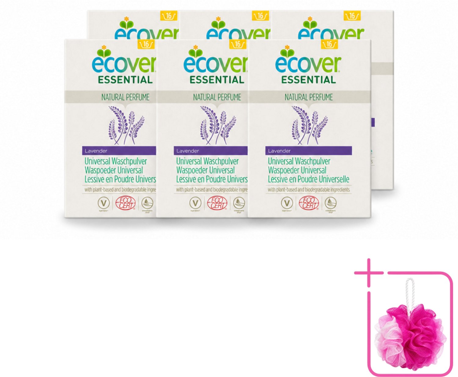 6 x Ecover - Waspoeder Essential - Universal - 1,2 kg - Bulkverpakking - Waspoeder - Douchemop - Witte was