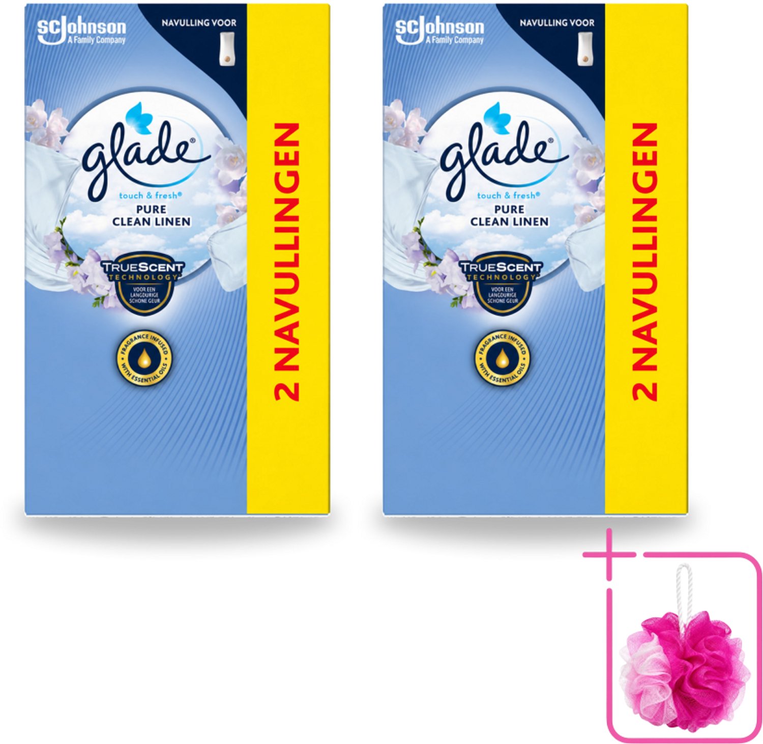 2 x Glade - Touch & Fresh Navulling - Pure Clean Linen - 2 × 10 ml - Bulkverpakking - Navulling - Douchemop - Geur