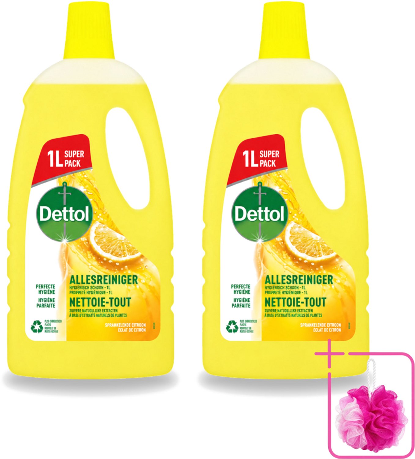 2 x Dettol - Allesreiniger - Citroen - Hygiënisch Schoon - 1 liter - Bulkverpakking - Allesreiniger - Citroengeur