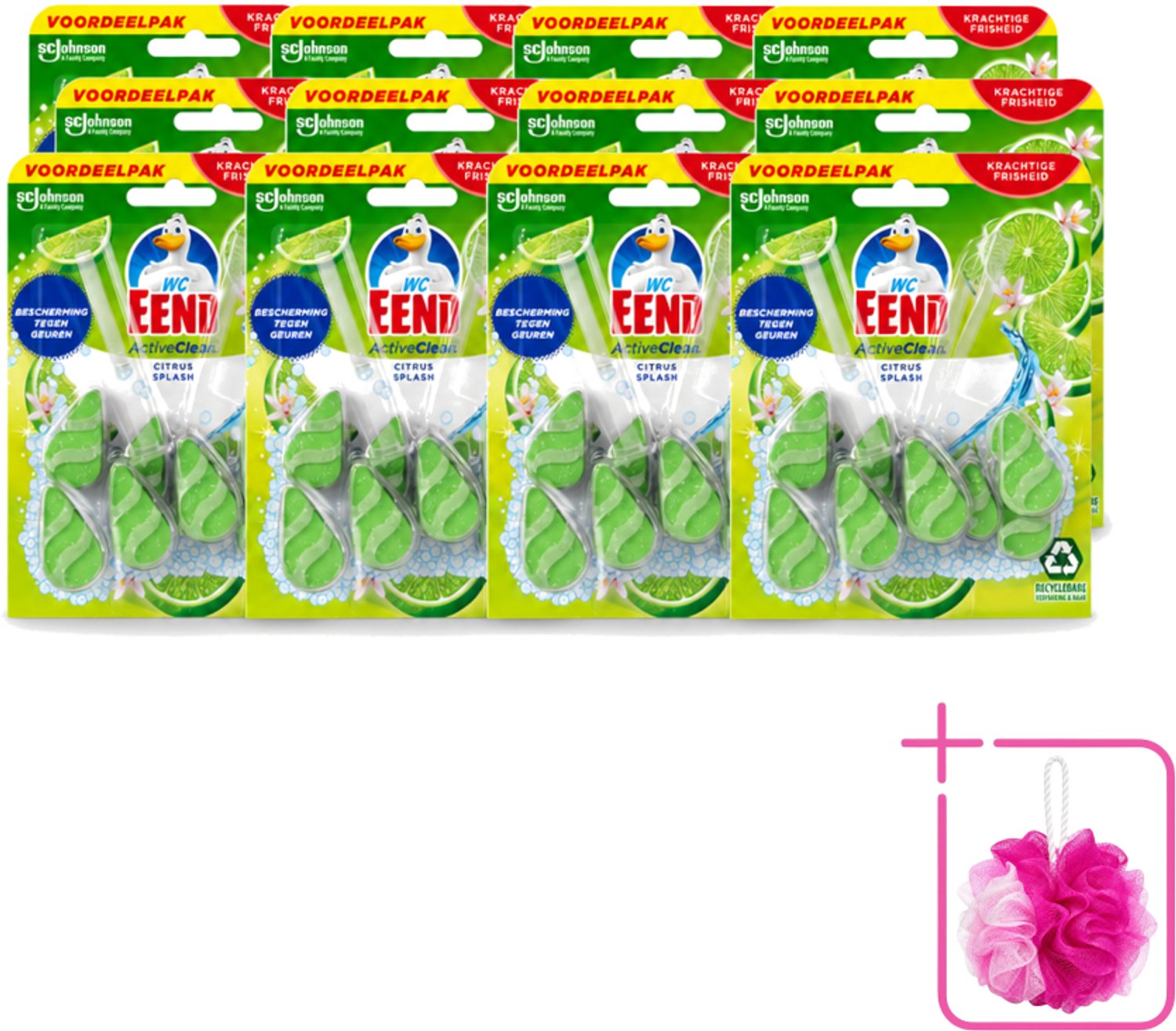 12 x WC Eend - Active Clean Citrus - Toiletblok Duopack - Krachtige Citrusgeur - 2 Toiletblokken - Bulkverpakking - Toiletblok - Douchemop - Reiniging toilet
