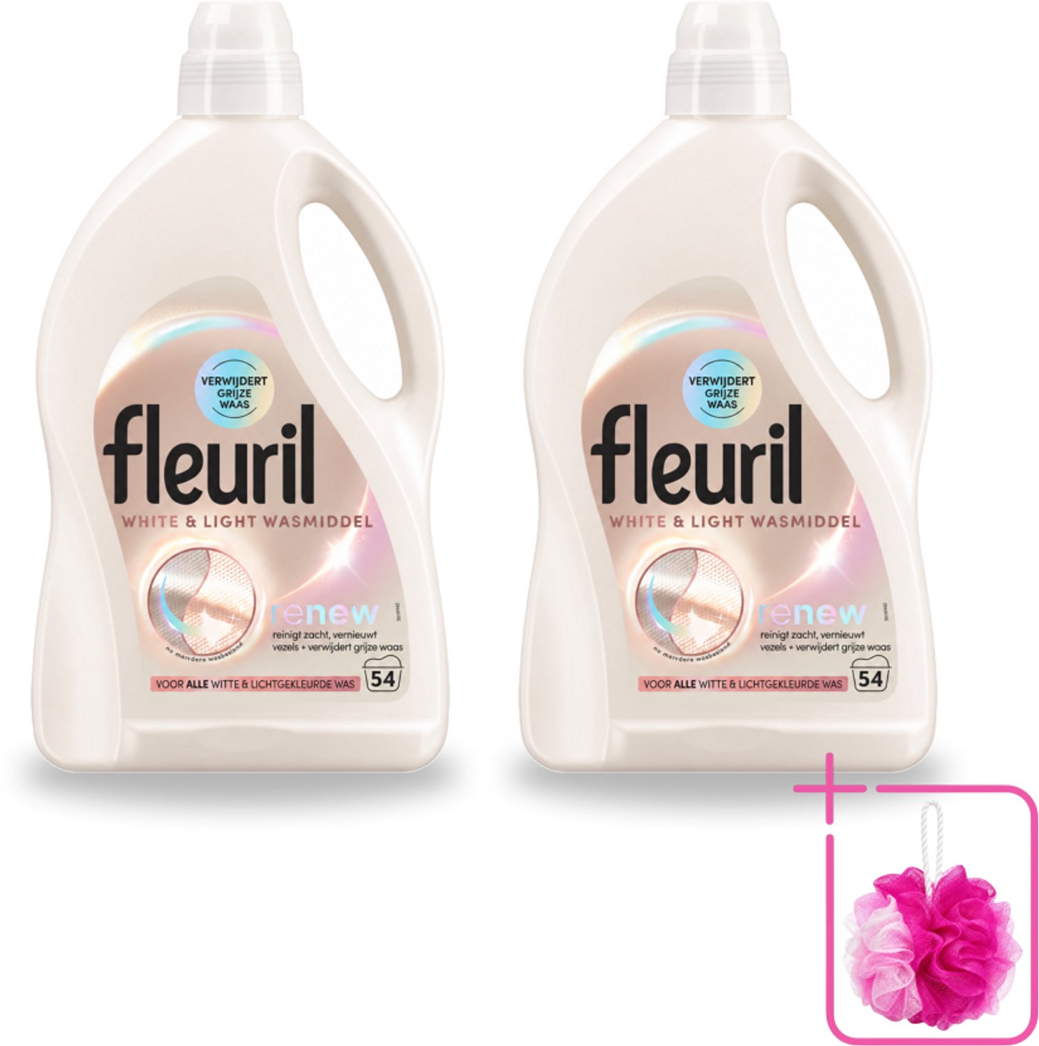 2 x Fleuril - Wasmiddel - White & Light Vloeibaar Wasmiddel - Witte & Lichte Was - 54 wasbeurten - Bulkverpakking - Wit wasmiddel - Douchemop - Licht wasmiddel