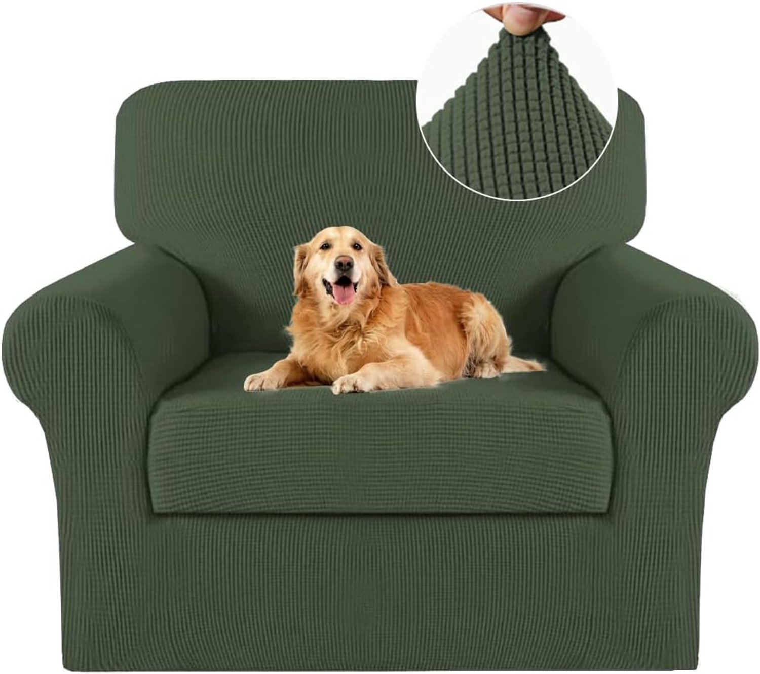 Turquoize Stoelhoezen, 2-delige stoelhoezen, voor woonkamer, fauteuil, bank met armleuningen, wasbare meubelbeschermer voor stoelen met dikke stof (Chair, bronsgroen)