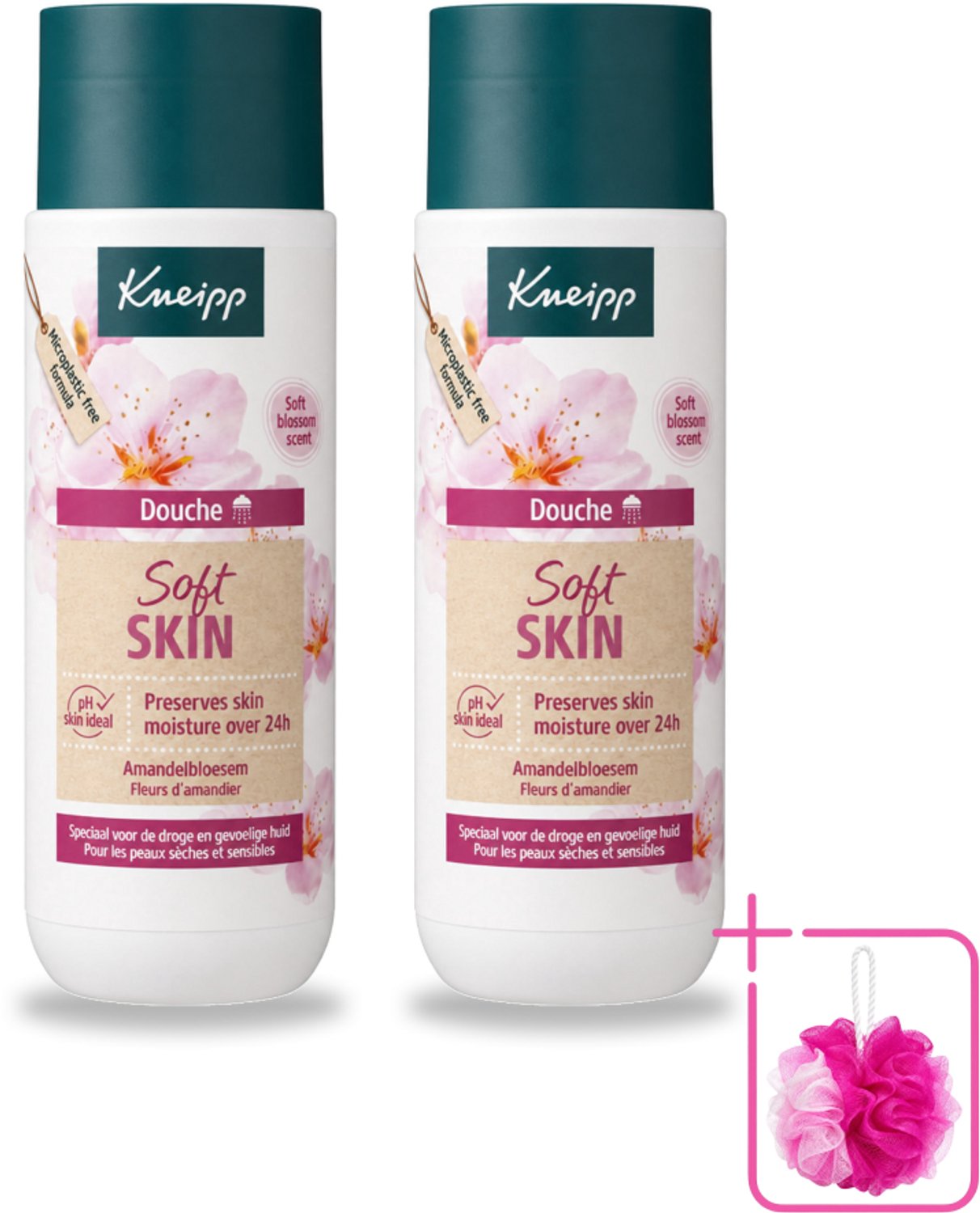 2 x Kneipp - Douchegel - Soft Skin - Amandelbloesem - 200 ml - Bulkverpakking - Droge huid - Douchemop - Gevoelige huid
