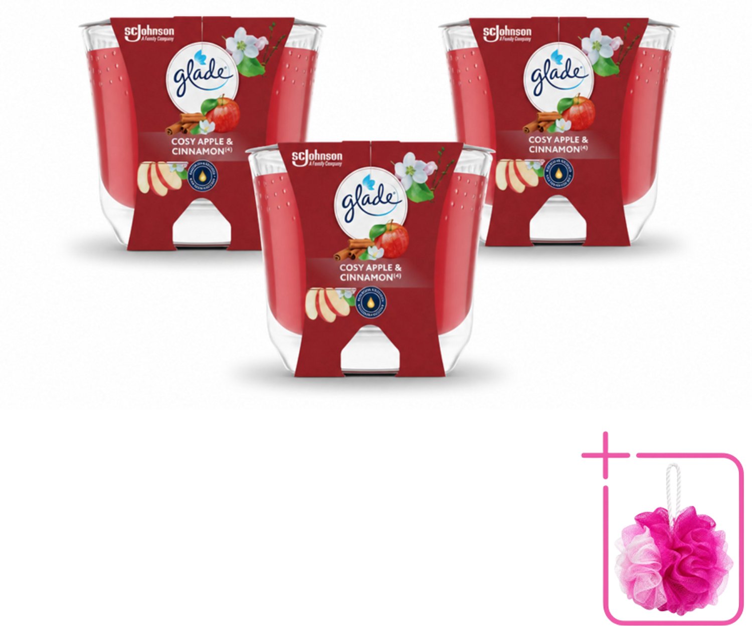 3 x Glade - Geurkaars Appel Kaneel - 100% Raapzaadwas - 204 g - Bulkverpakking - Geurkaars - Douchemop - Warme geur