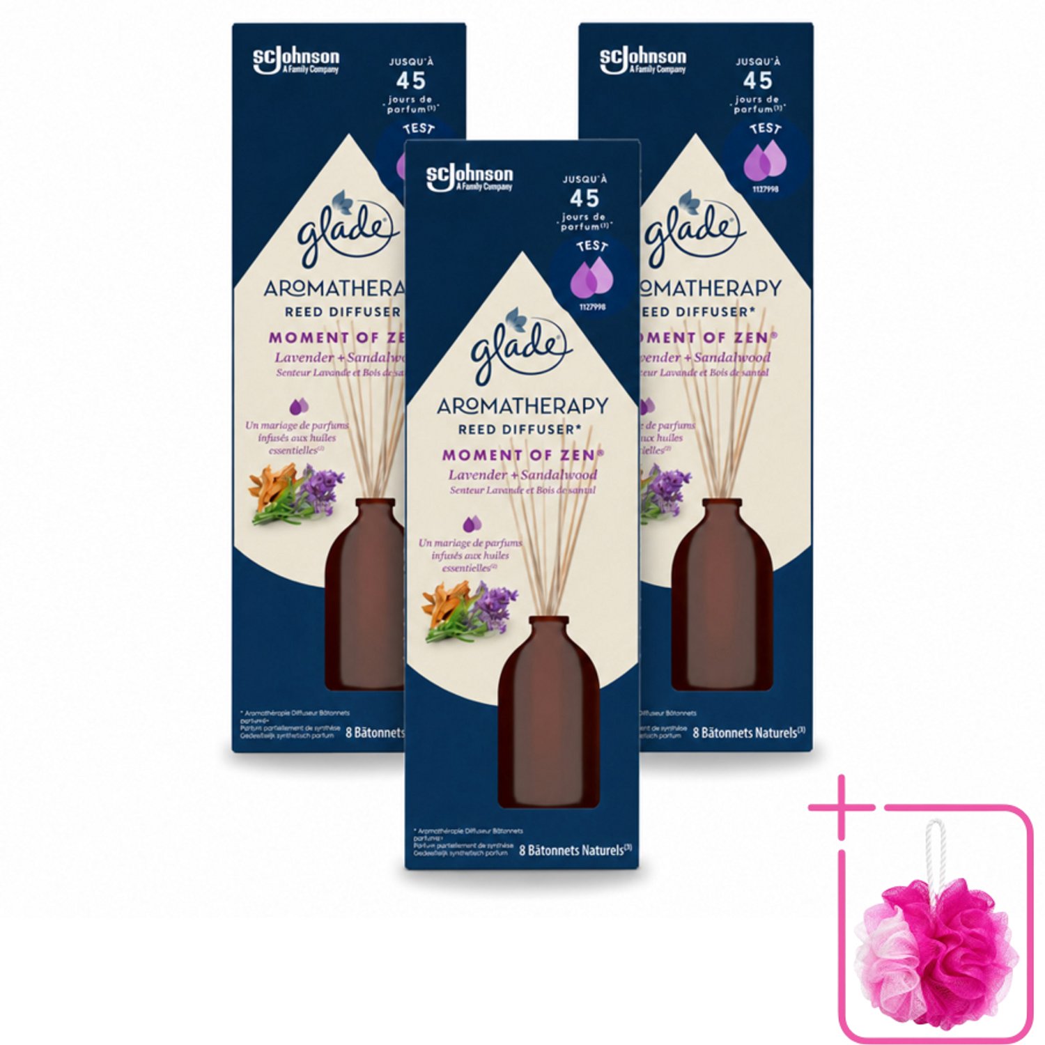 3 x Glade - Geurstokjes Moment van Zen - Aromatherapie Geurverspreiding - 80 ml - Bulkverpakking - Geurstokjes - Douchemop - Aromatherapie