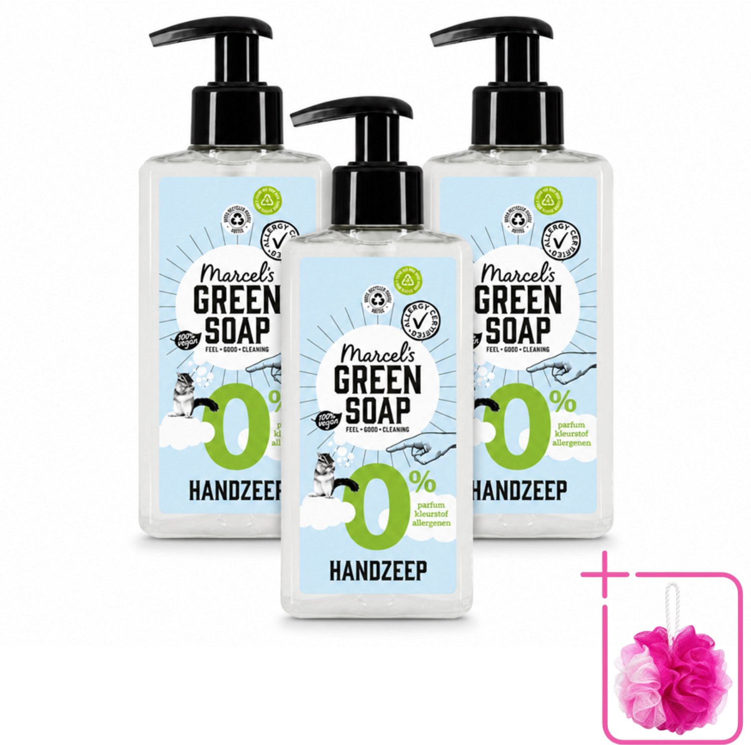 3 x Marcel's Green Soap - Handzeep 0% - Zachte verzorging - 250 ml - Bulkverpakking - Handzeep 0% - Douchemop - Gevoelige huid