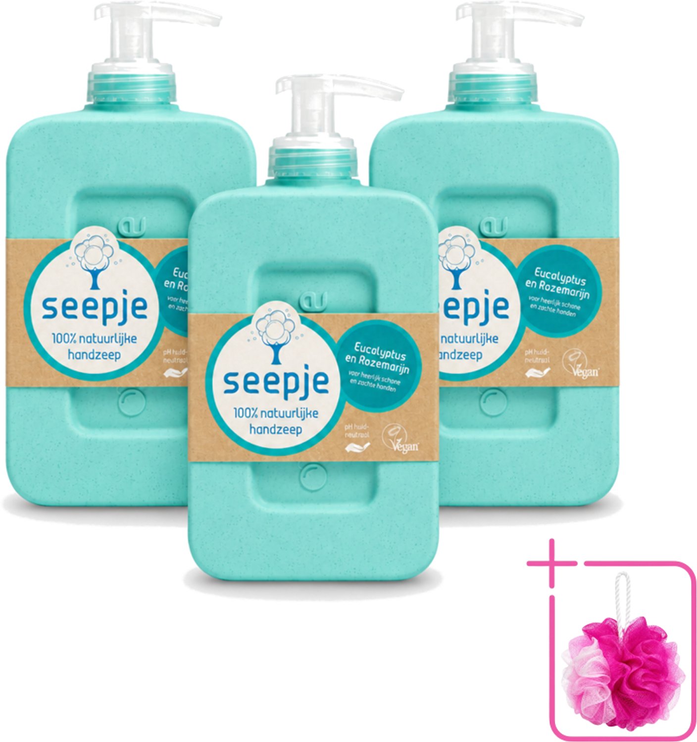 3 x Seepje - Handzeep - Eucalyptus met Rozemarijn - 300 ml - Antiseptische Geur - Bulkverpakking - Handzeep - Douchemop - Eucalyptus