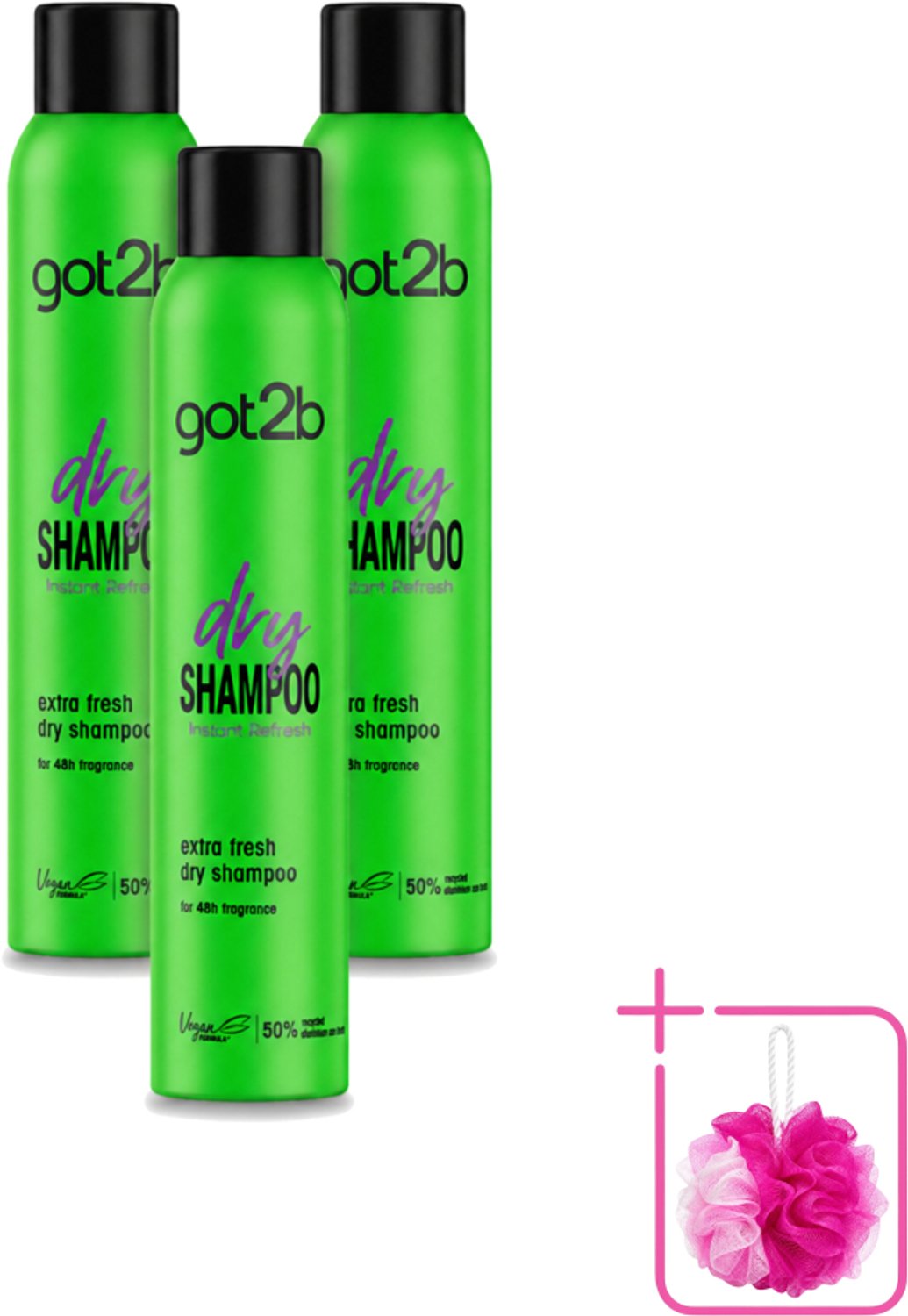 3 x Got2B - Droogshampoo - Extra Fresh - 200 ml - Bulkverpakking - Droog haar - Douchemop - Fris haar