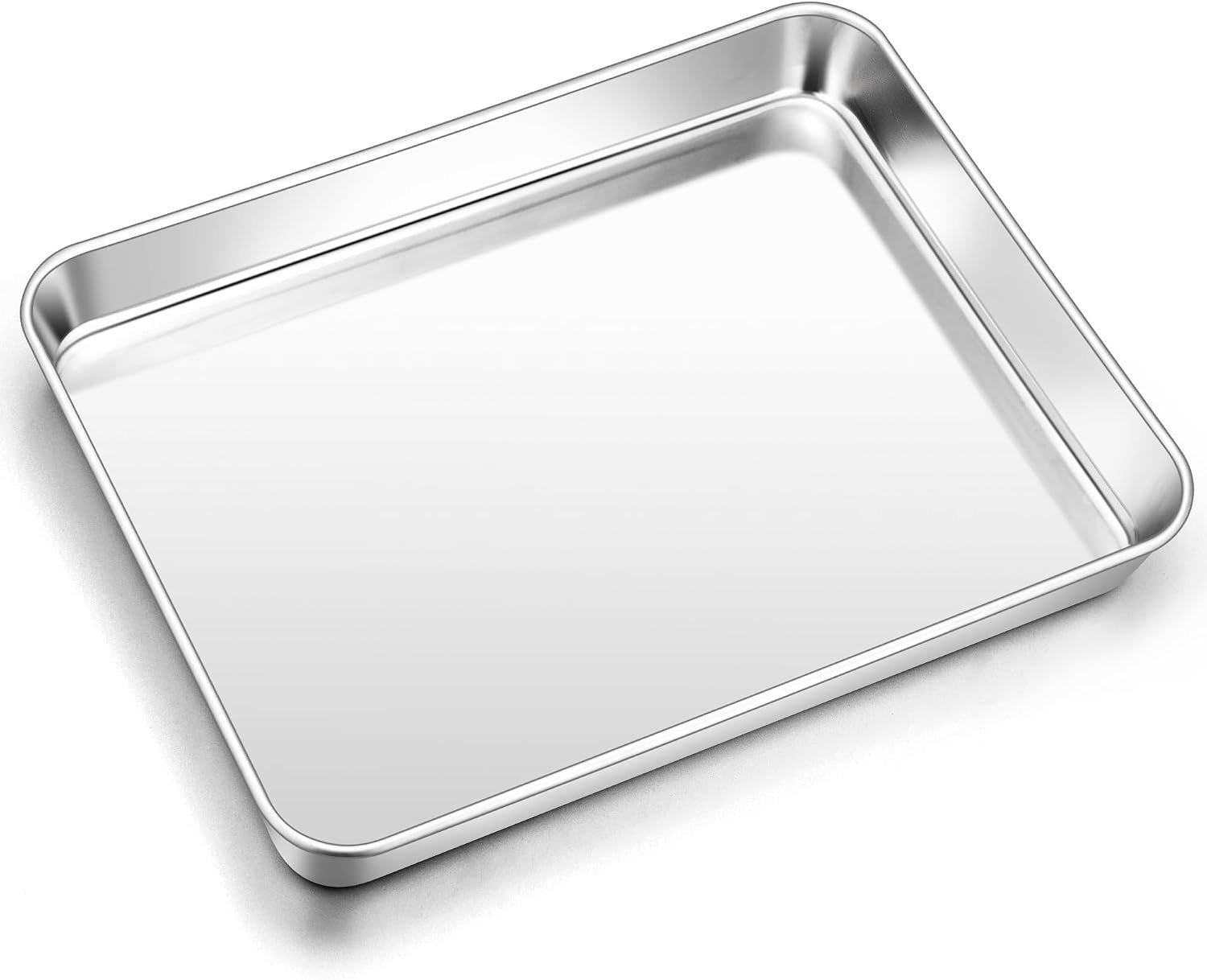 Roestvrijstalen bakplaat, rechthoekige vetpan voor bakken, braden en serveren, 31,5 x 24,6 x 2,5 cm, veilig en duurzaam, vaatwasserbestendig en niet-toxisch