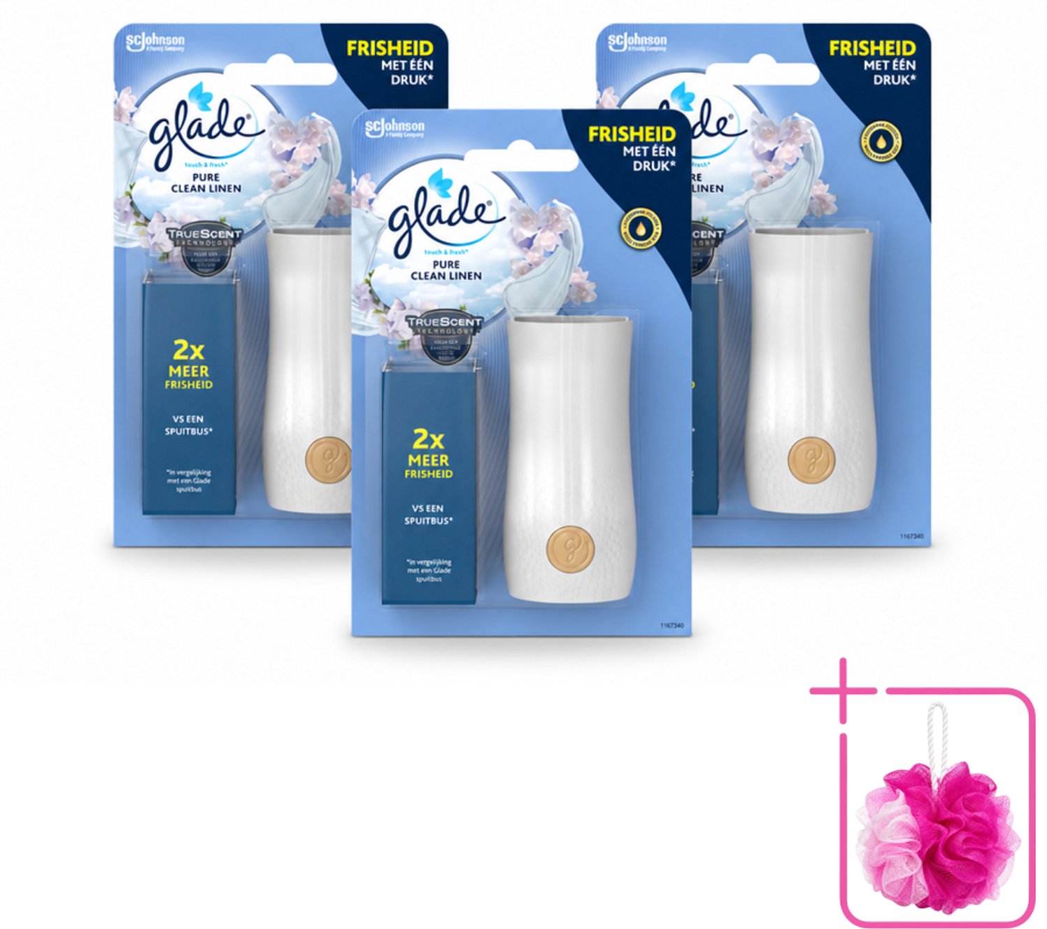 3 x Glade - Houder Touch & Fresh - Pure Clean Linen - 10 ml - Bulkverpakking - Frisse geur - Linnengoed