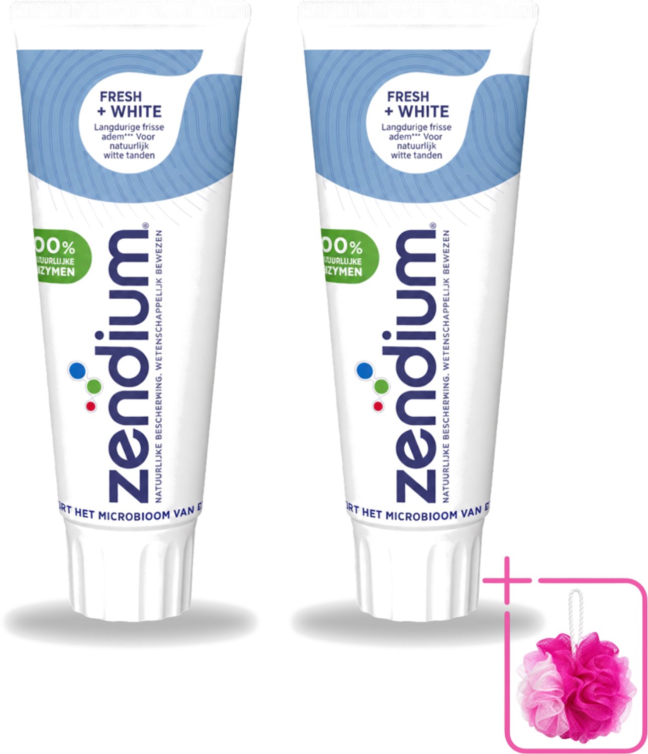 2 x Zendium - Tandpasta - Fresh+ White - 75 ml - Bulkverpakking - Tandpasta - Douchemop - Frisse adem