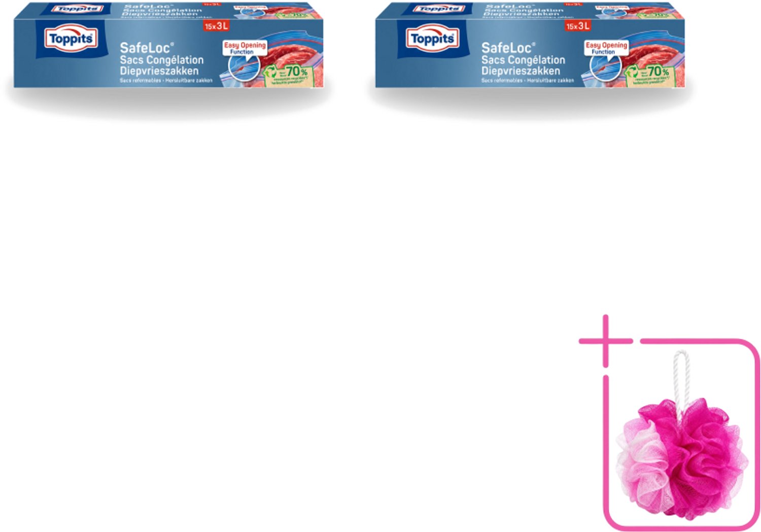 2 x Toppits – Safeloc Zip-Diepvrieszakken – 3 Liter – 15 Zakjes - Bulkverpakking - Diepvrieszakken - Douchemop - Dubbele sluiting