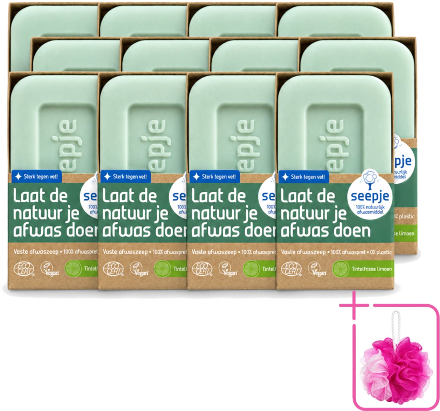 12 x Seepje - Afwaszeep - Handgemaakt & Biologisch - Tintelfrisse Limoen Geur - 120 gr - Bulkverpakking - Afwaszeep - Douchemop - Handgemaakte zeep