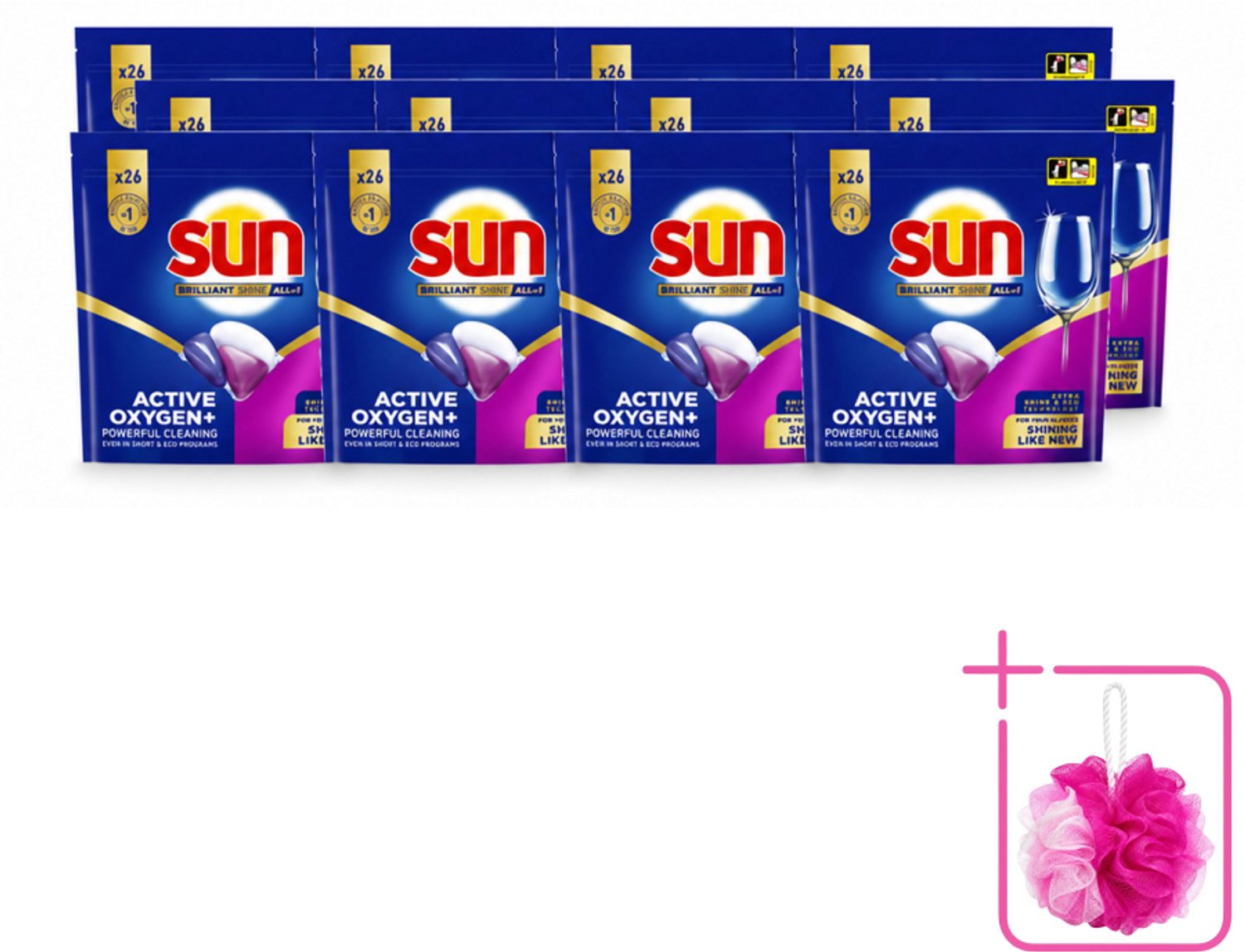 12 x Sun - Vaatwascapsules - Brilliant Shine All-in-1 - 26 capsules - Bulkverpakking - Vaatwasmiddel - Douchemop - Vaatwascapsule