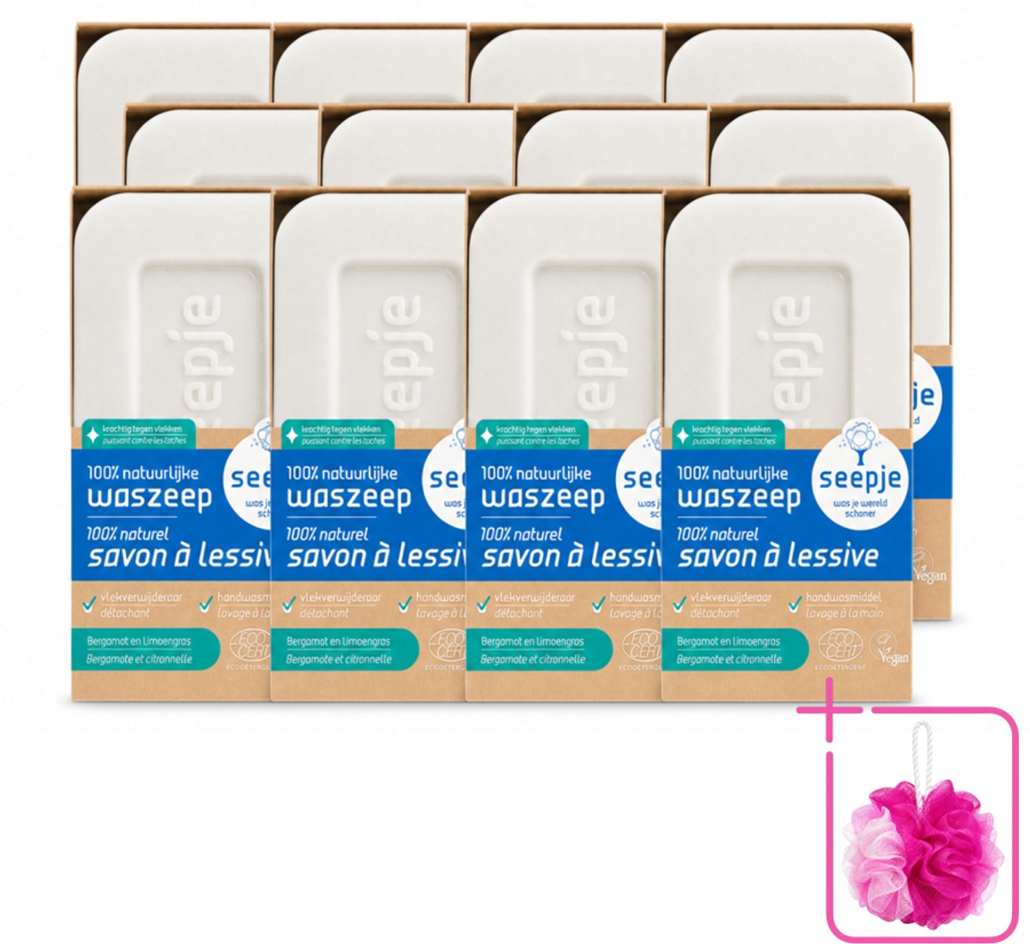 12 x Seepje - Waszeep - Handgemaakt & Natuurlijke Ingrediënten - Blok - 120 gr - Bulkverpakking - Natuurlijke wasmiddelen - Douchemop - Zeepblok