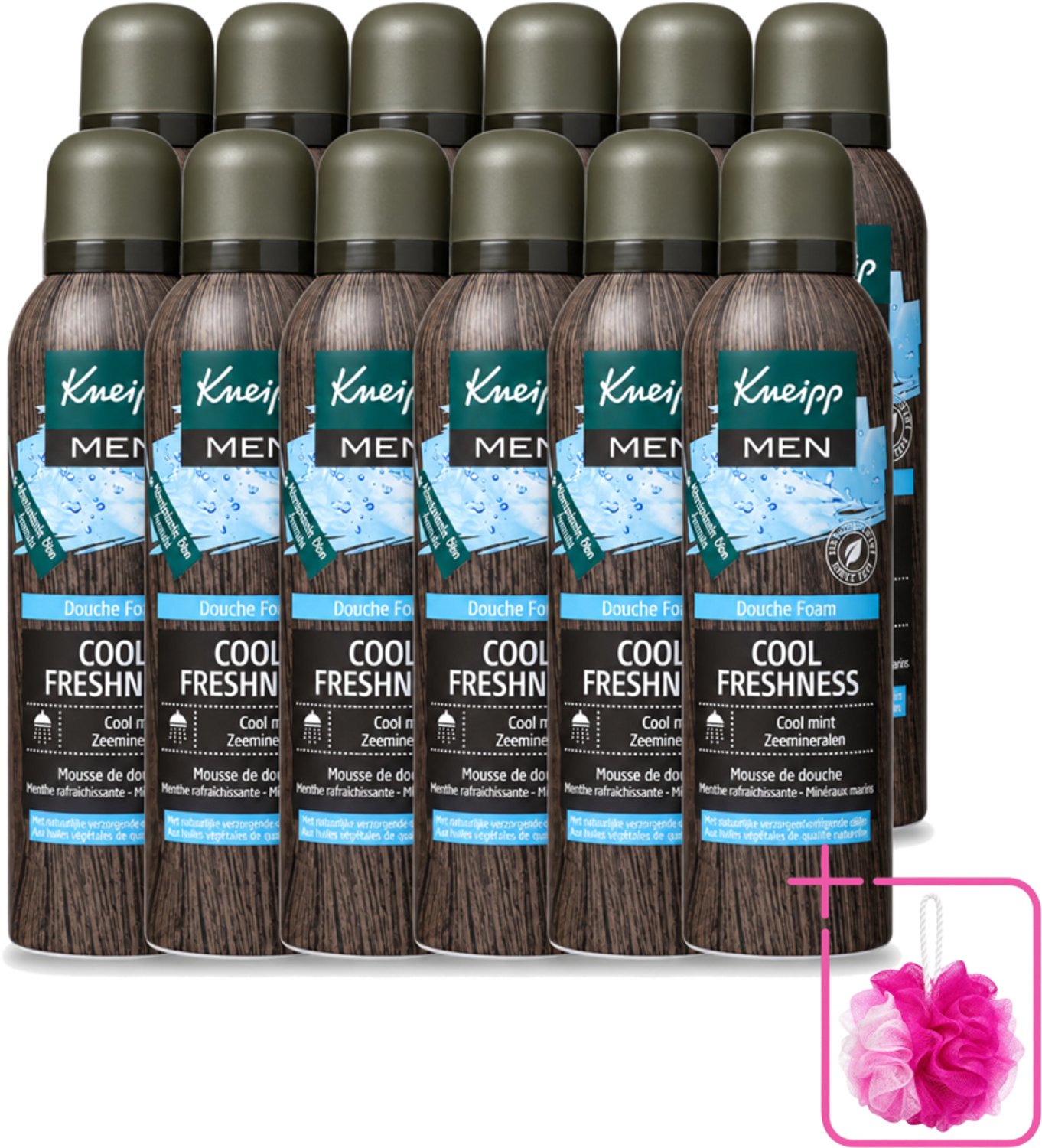 12 x Kneipp - Douche schuim - Men Cool Freshness - Frisse geur - 200 ml - Bulkverpakking - Douche foam - Douchemop - Munt geur