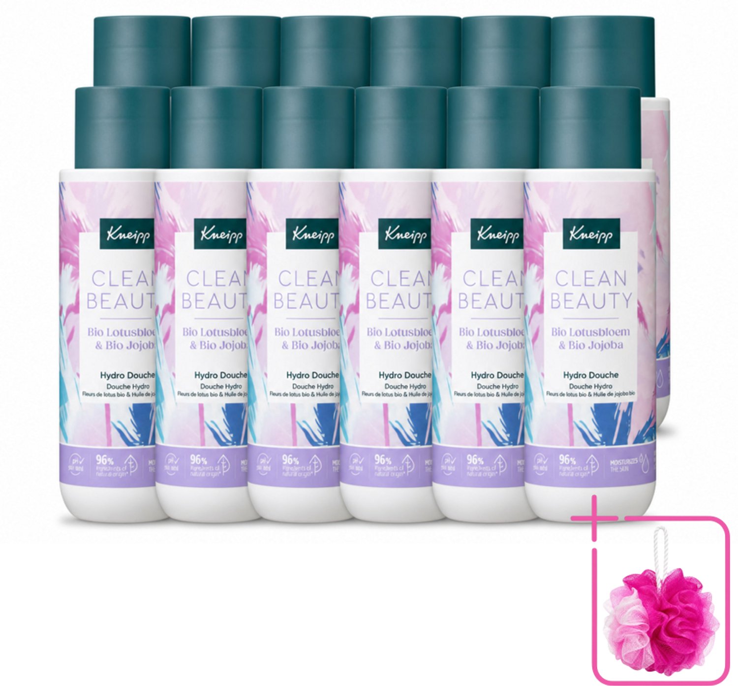 12 x Kneipp - Douchegel - Clean Beauty - Lotus & Jojoba - 200 ml - Bulkverpakking - Douchegel - Douchemop - Natuurlijke reiniging