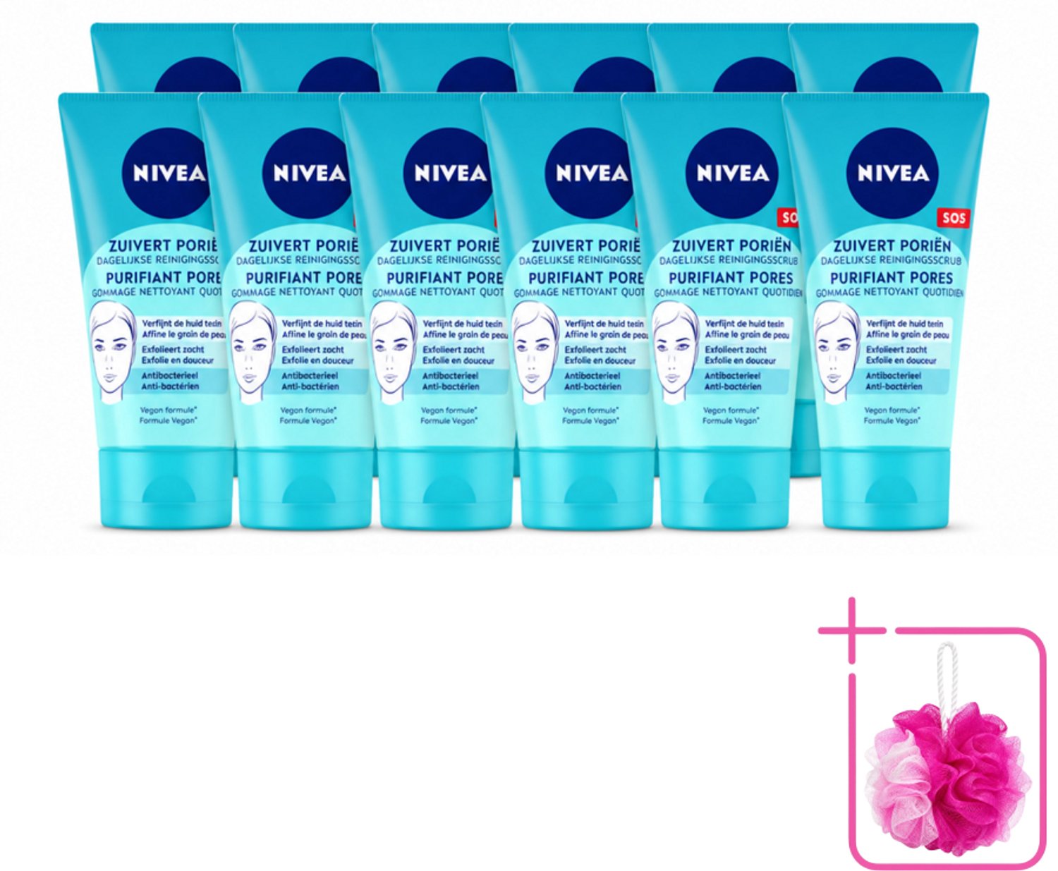 12 x NIVEA - Reinigingsscrub - Essentials Dagelijkse Scrub - Voor onzuivere huid - Met Melkzuur & Magnolia-extract - 150 ml - Bulkverpakking - Gezichtsreiniging - Douchemop - Huidscrub