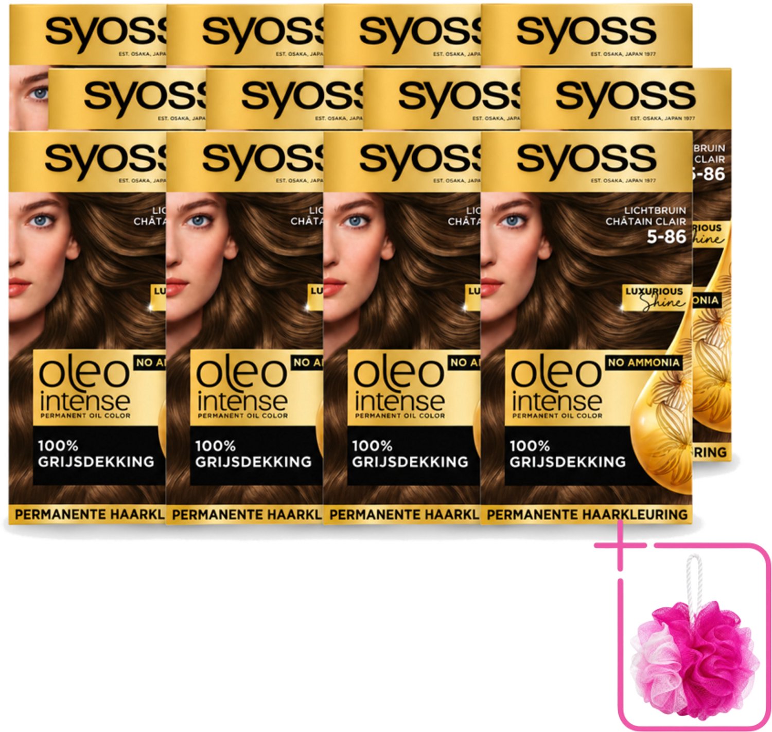 12 x SYOSS - Oleo Intense 5-86 - Haarverf - Permanente Haarkleuring - Lichtbruin - Langdurige Kleur - Bulkverpakking - Haarkleuring - Douchemop - Olie-geactiveerde kleur