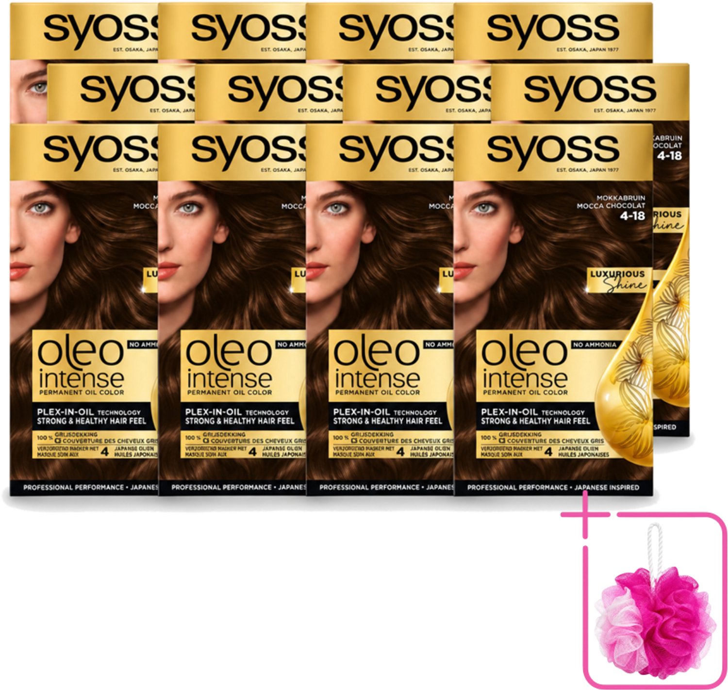 12 x SYOSS - Oleo Intense 4-18 - Haarverf - Permanente Haarkleuring - Mokkabruin - Langdurige Kleur - Bulkverpakking - Haarkleur - Douchemop - Haarkleuring