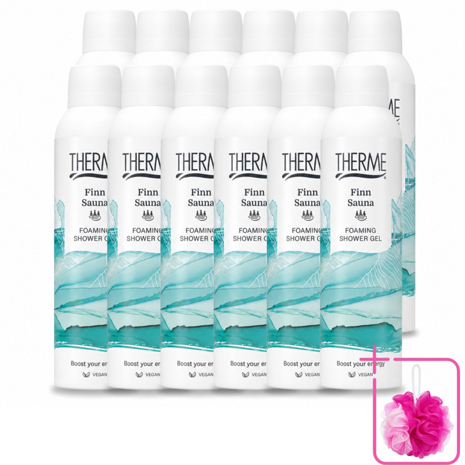 12 x Therme - Finn Sauna - Schuimende Douchegel - Verfrissend - Verzorgend - 200ml - Bulkverpakking - Sauna - Douchemop - Douchegel