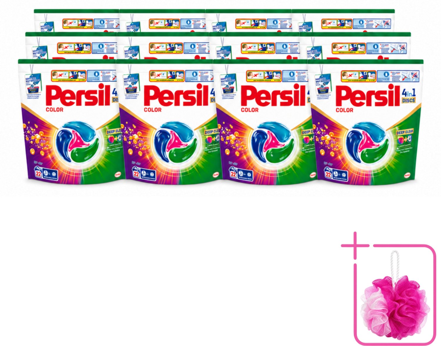12 x Persil - Wasmiddel - Wasmiddelcapsules Discs Gekleurde Was - Voor Gekleurde Was - 22 wasbeurten - Bulkverpakking - Wasmiddel - Douchemop - Wascapsules