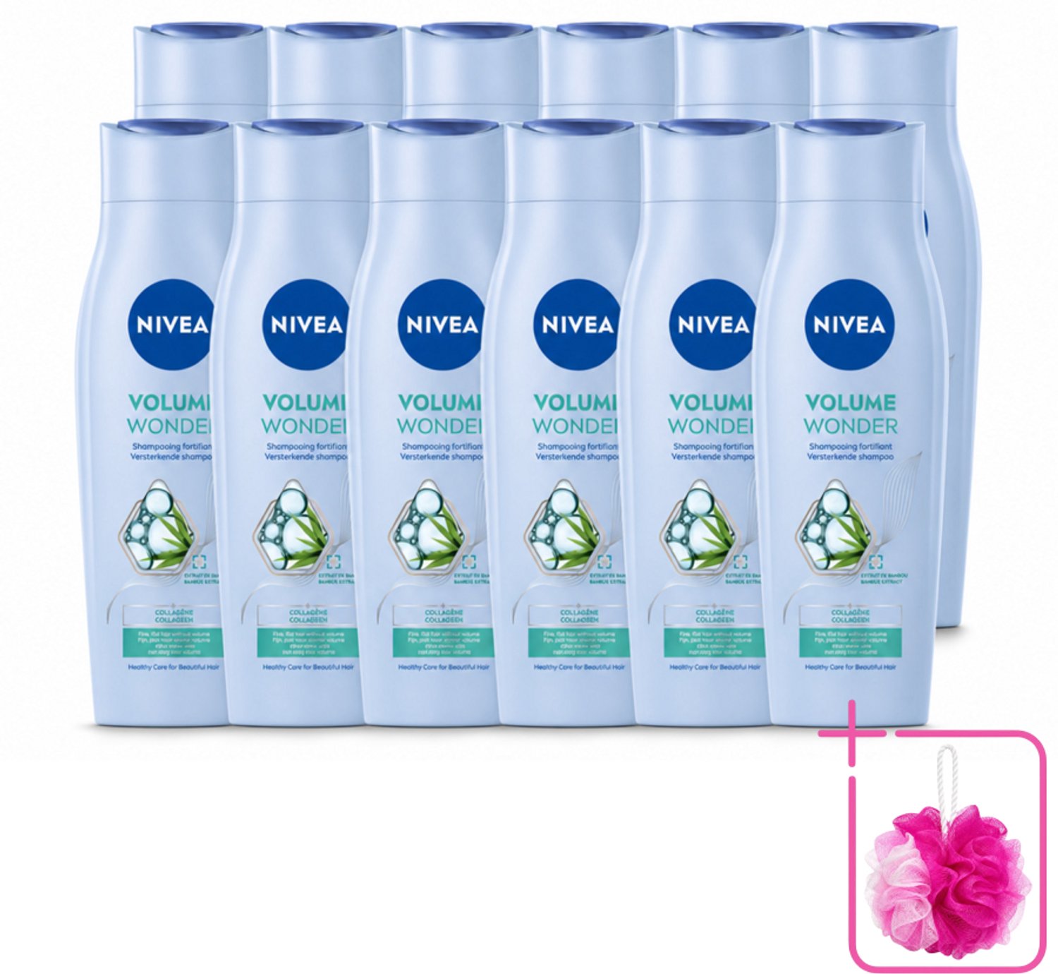 12 x NIVEA - Shampoo - Volumeverzorging - Versterkend - Gezonde Zorg - 250 ml - Bulkverpakking - Haarvolume - Douchemop - Haarkracht