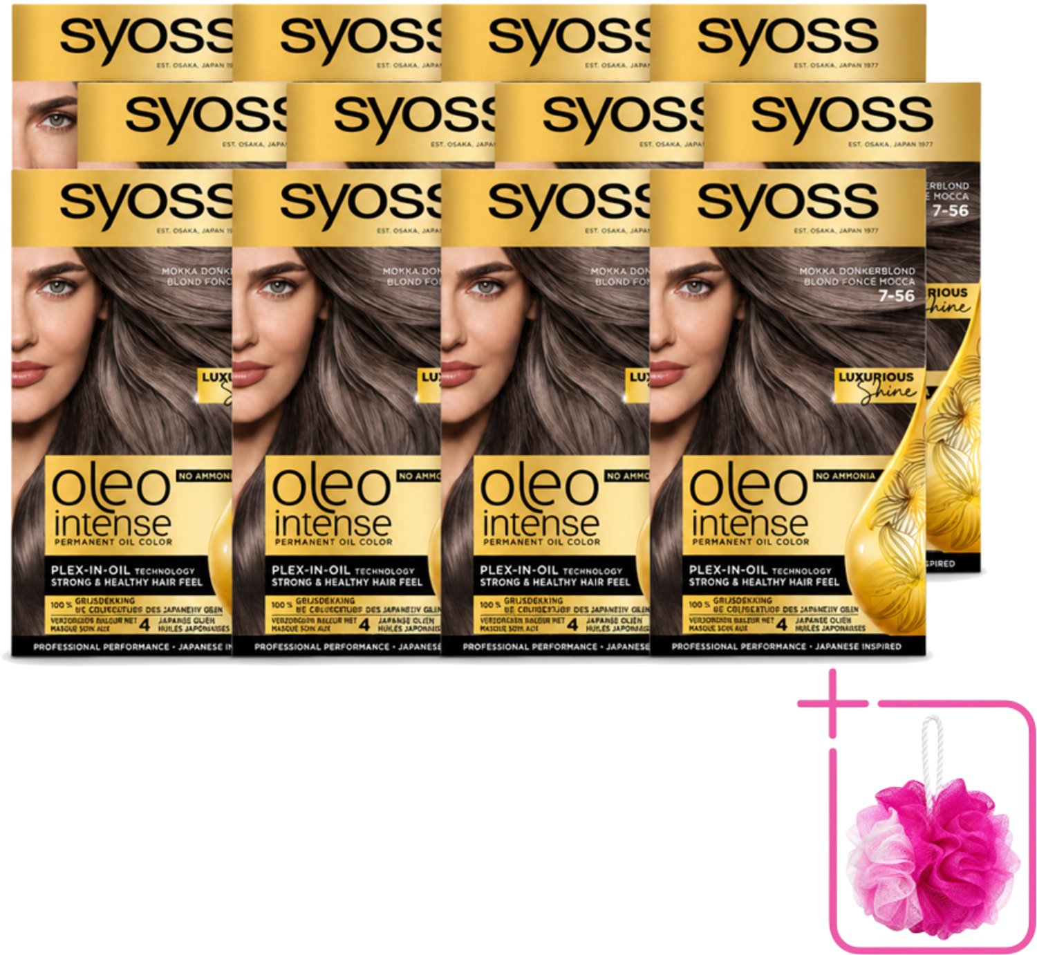 12 x SYOSS - Oleo Intense 7-56 Mokka Donkerblond - Haarverf - Zonder Ammoniak - Grijsdekking - Langdurige Kleur - Bulkverpakking - Haarkleuring - Douchemop - Permanente haarkleuring