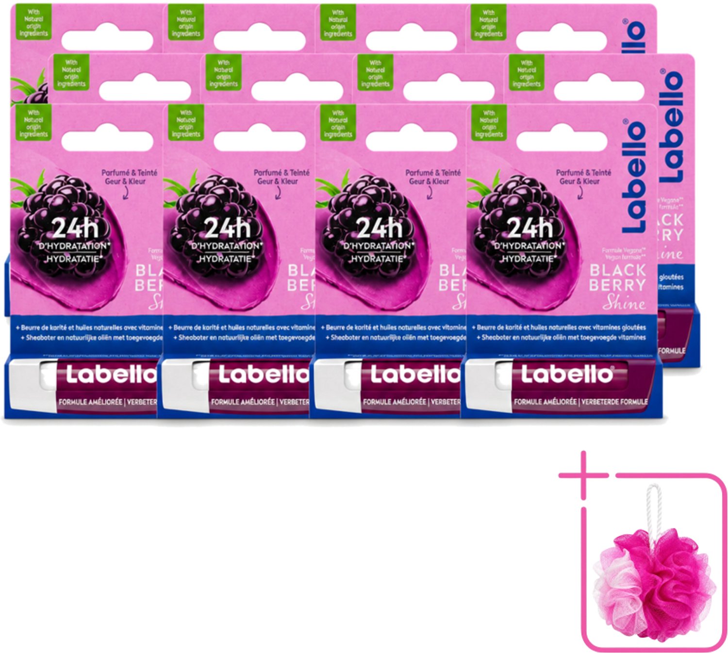 12 x Labello – Lippenbalsem – Blackberry Shine – Lippenbalsem – Shea Boter & Jojoba Olie – 5,5 ml - Bulkverpakking - Lippenbalsem - Douchemop - Hydratatie