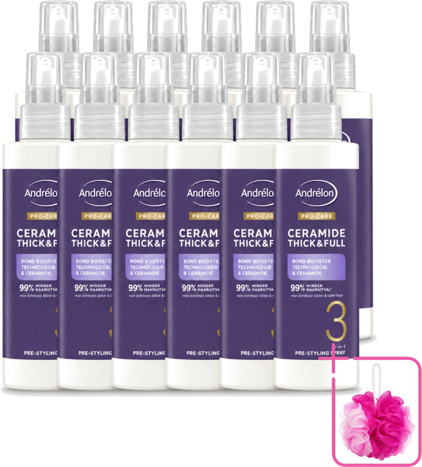 12 x Andrélon – Leave-In Spray – Pro Care Ceramide Thick & Full – 200 ml - Bulkverpakking - Haarkleur - Douchemop - Haartype