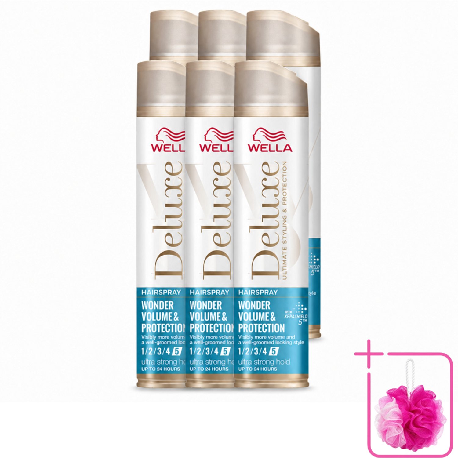 6 x Wella – Deluxe Volume & Protection – Haarspray – 250 ml - Bulkverpakking - Haarspray - Douchemop - Volume