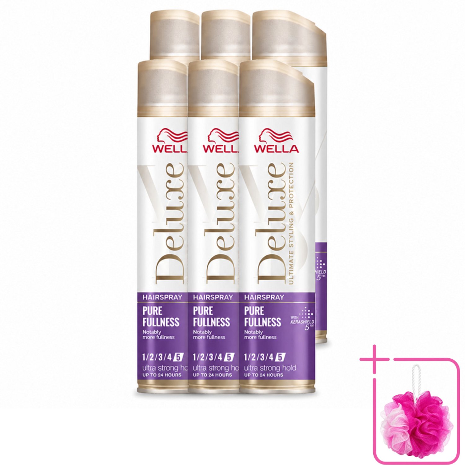 6 x Wella – Deluxe Pure Fullness – Haarspray – 250 ml - Bulkverpakking - Haarspray - Douchemop - Volume