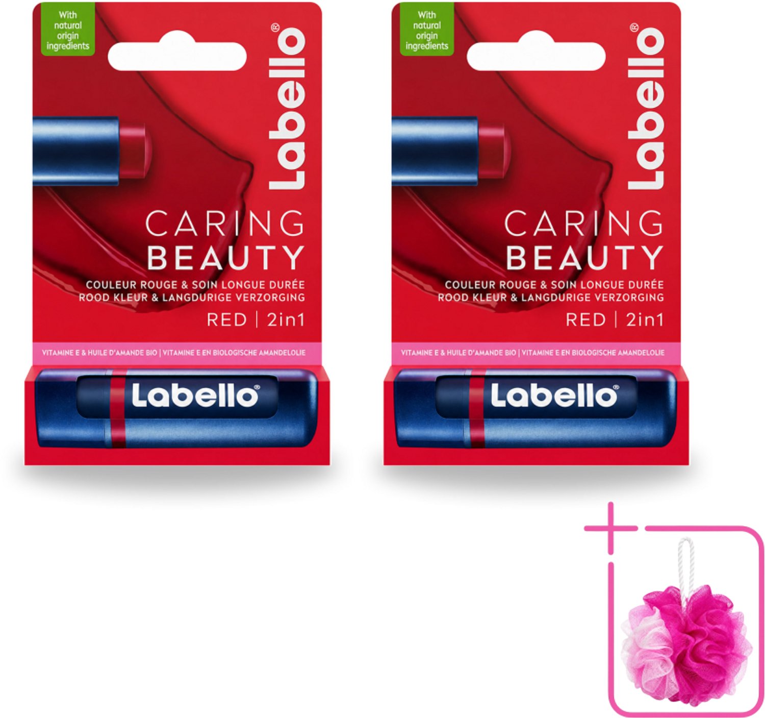 2 x Labello –Lippenbalsem – Caring Beauty Red – 5,5 ml - Bulkverpakking - Lippenbalsem - Douchemop - Verzorging