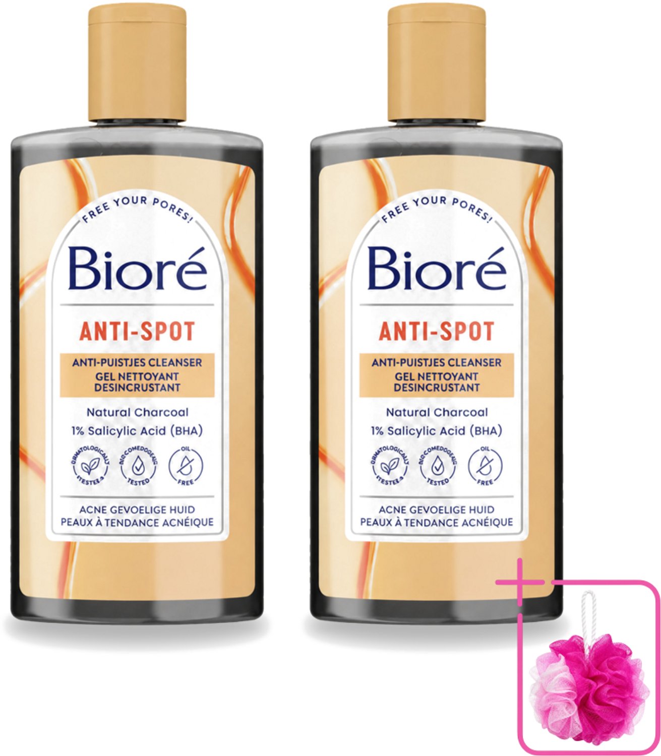 2 x Bioré – Houtskool Anti-Puistjes Reinigingsgel – Gezichtsreiniger – 200 ml - Bulkverpakking - Houtskool reinigingsgel - Douchemop - Puistjes voorkomen