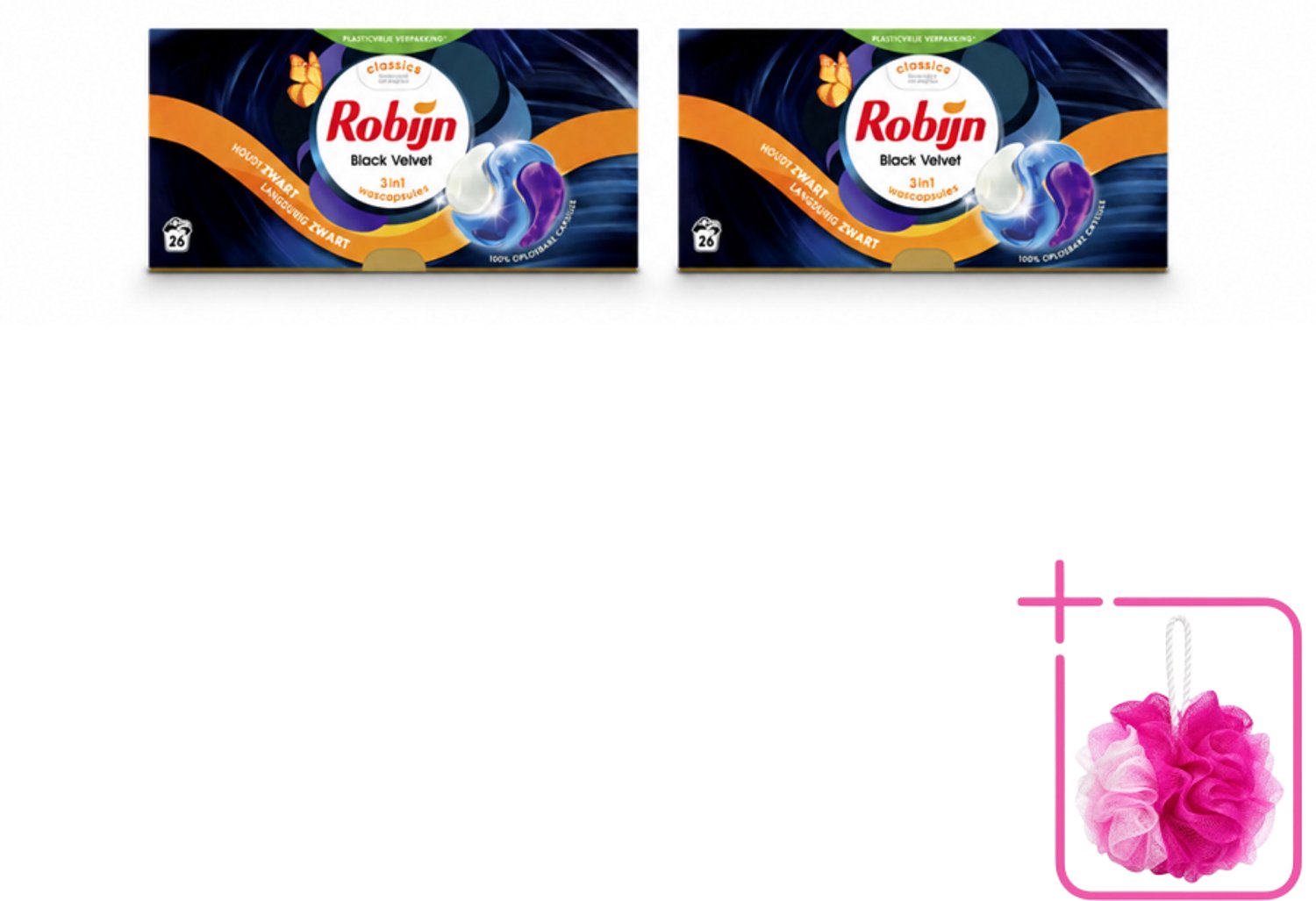 2 x Robijn – 3-in-1 Wascapsules – Black Velvet - 26 Capsules - Bulkverpakking - Zwarte was - Douchemop - Donkere was
