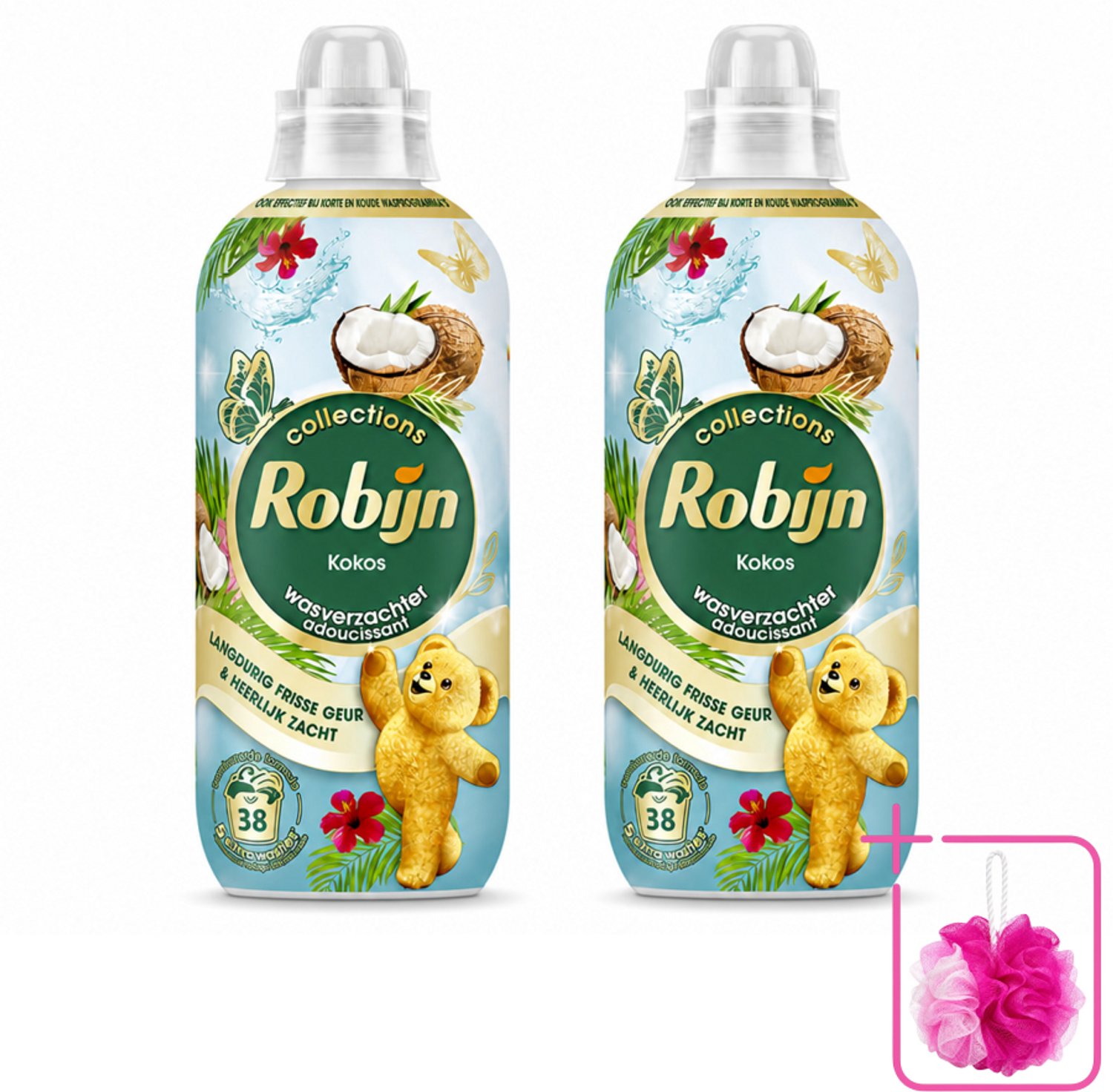 2 x Robijn – Wasverzachter – Kokos Sensation – 765 ml - Bulkverpakking - Wasverzachter kokos - Douchemop - Wasverzachter tropisch
