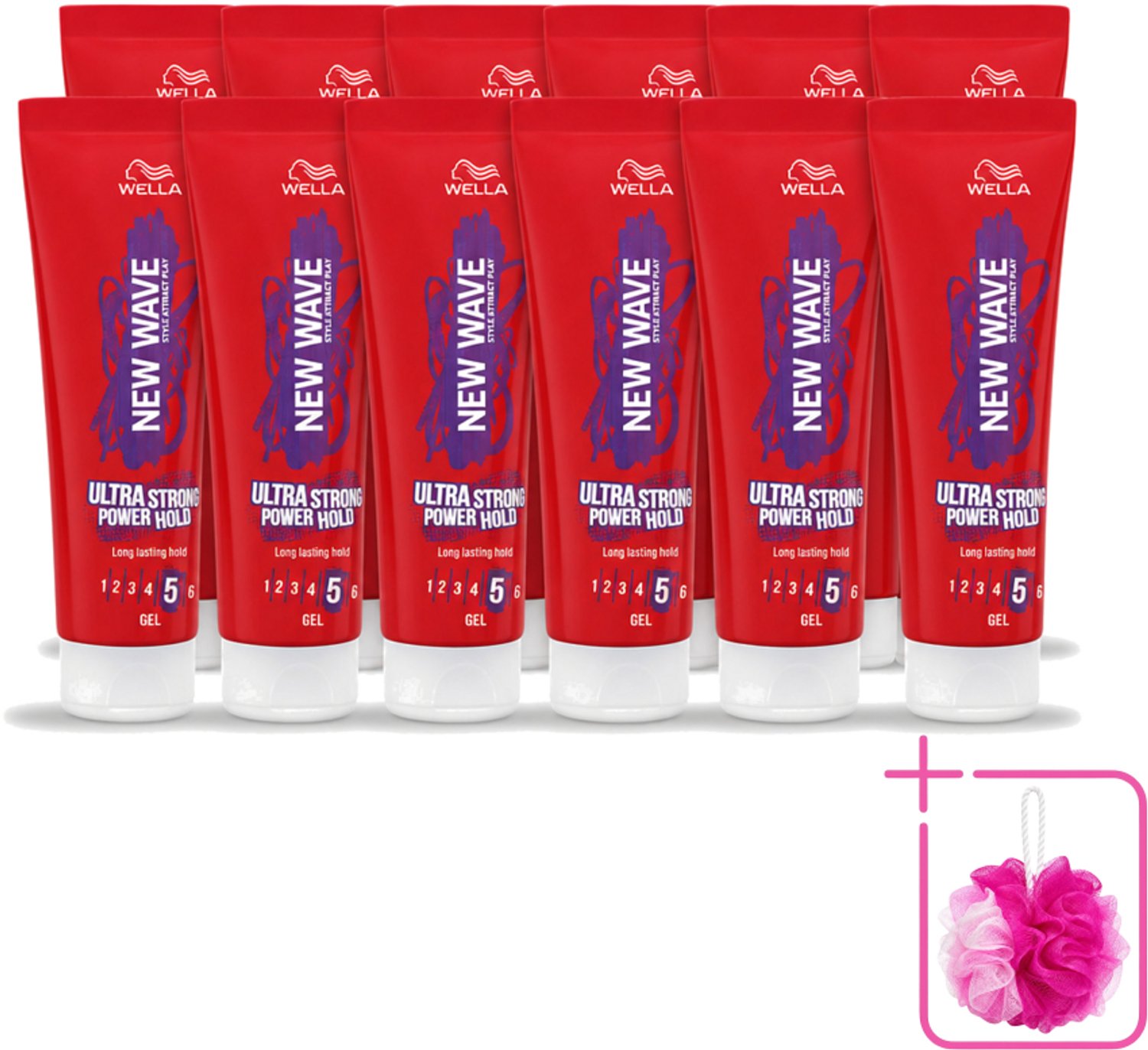 12 x Wella – New Wave Ultra Strong Power Hold – Haargel – 200 ml - Bulkverpakking - Haarkleur - Douchemop - Haartypen