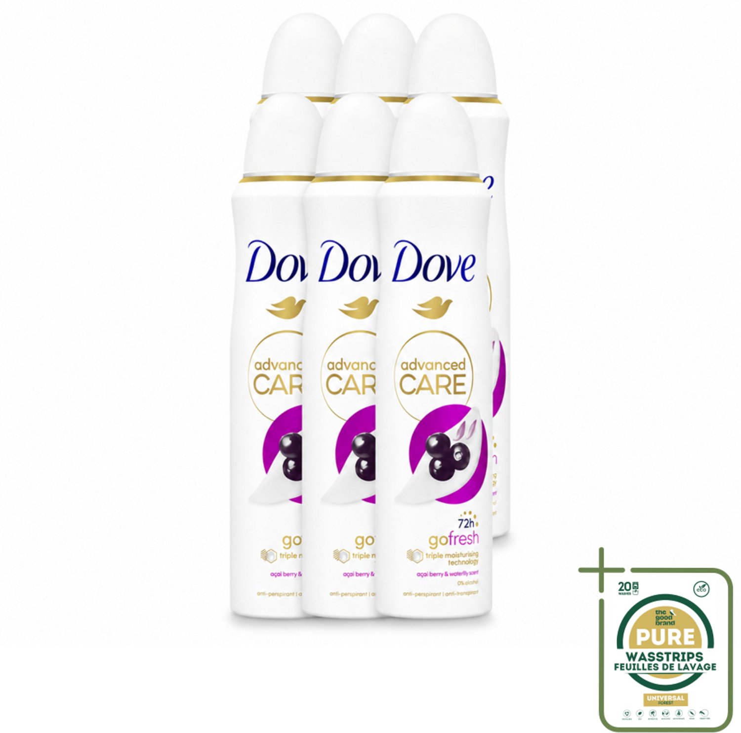 6 x Dove – Deodorant Spray – Acai Berry & Waterlily – 150 ml - Anti-transpirant Spray - Deodorant Spray - Acai Berry - Waterlily Geur - Zweetvermindering