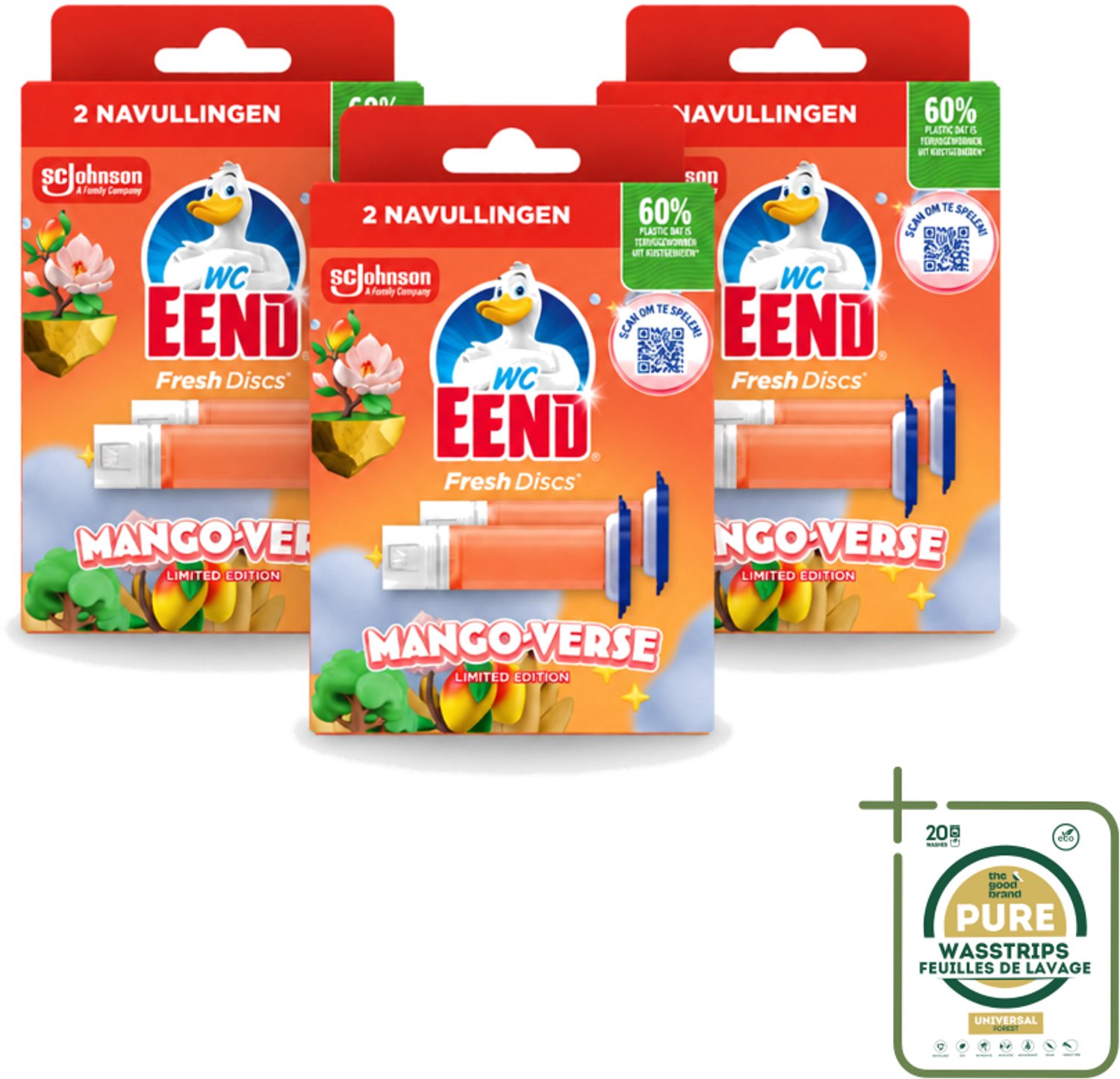 3 x WC Eend – Fresh Discs – Duo Navulling – Mango Verse – 72 ml - Wasstrips - WC Eend - Navulling - Mango Verse - Toilet Disc - Toilet Reiniging