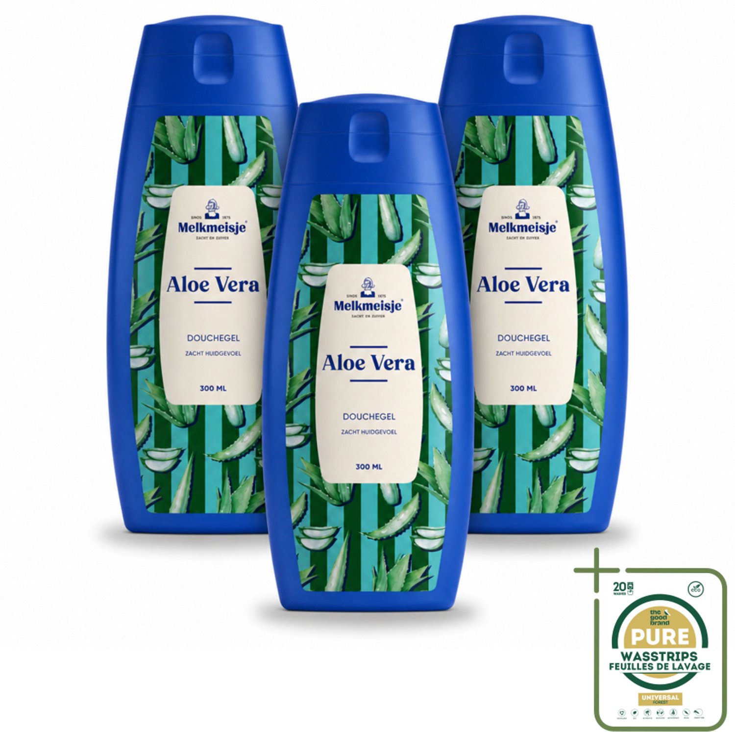 3 x Melkmeisje – Douchegel – Aloe Vera – Zacht Huidgevoel – 300 ml - Wasstrips - Bad En Douche - Melkgevoel - Zachte Huid - Badcrème - Douchegele