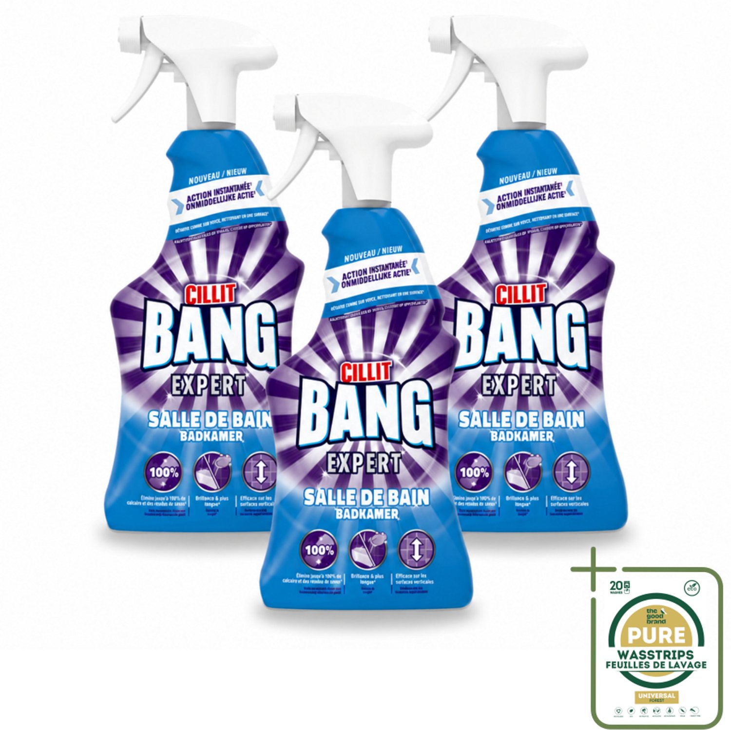 3 x Cillit Bang – Schoonmaakspray – Badkamerreiniger – 750 ml - Wasstrips - Badkamerreiniger Spray - Anti-kalk Spray - Badkamer Reiniger - Zeepresten Verwijderen - Kalk Verwijderen